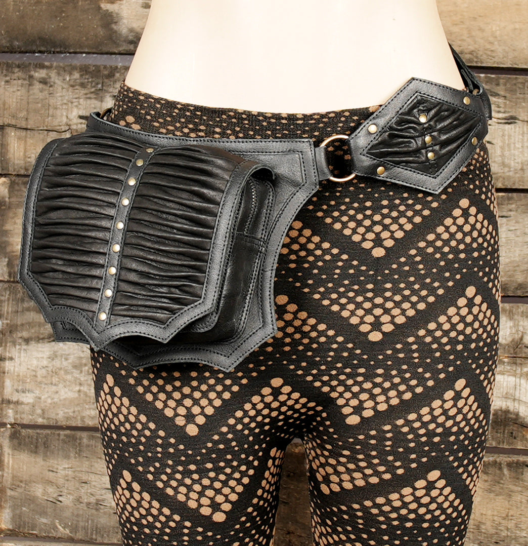 Leather hip belt with secure pouch and side zipper