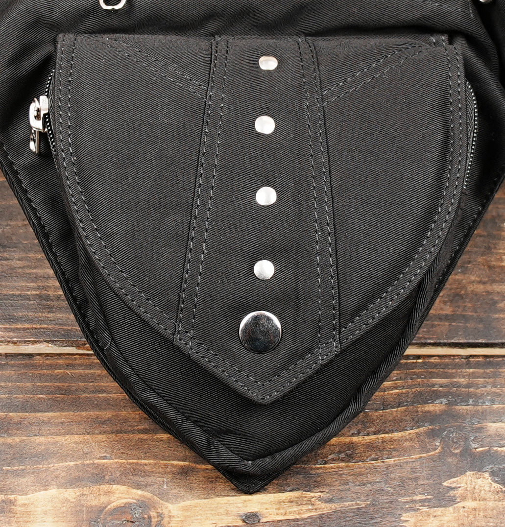 Steampunk style utility belt bag in black canvas
