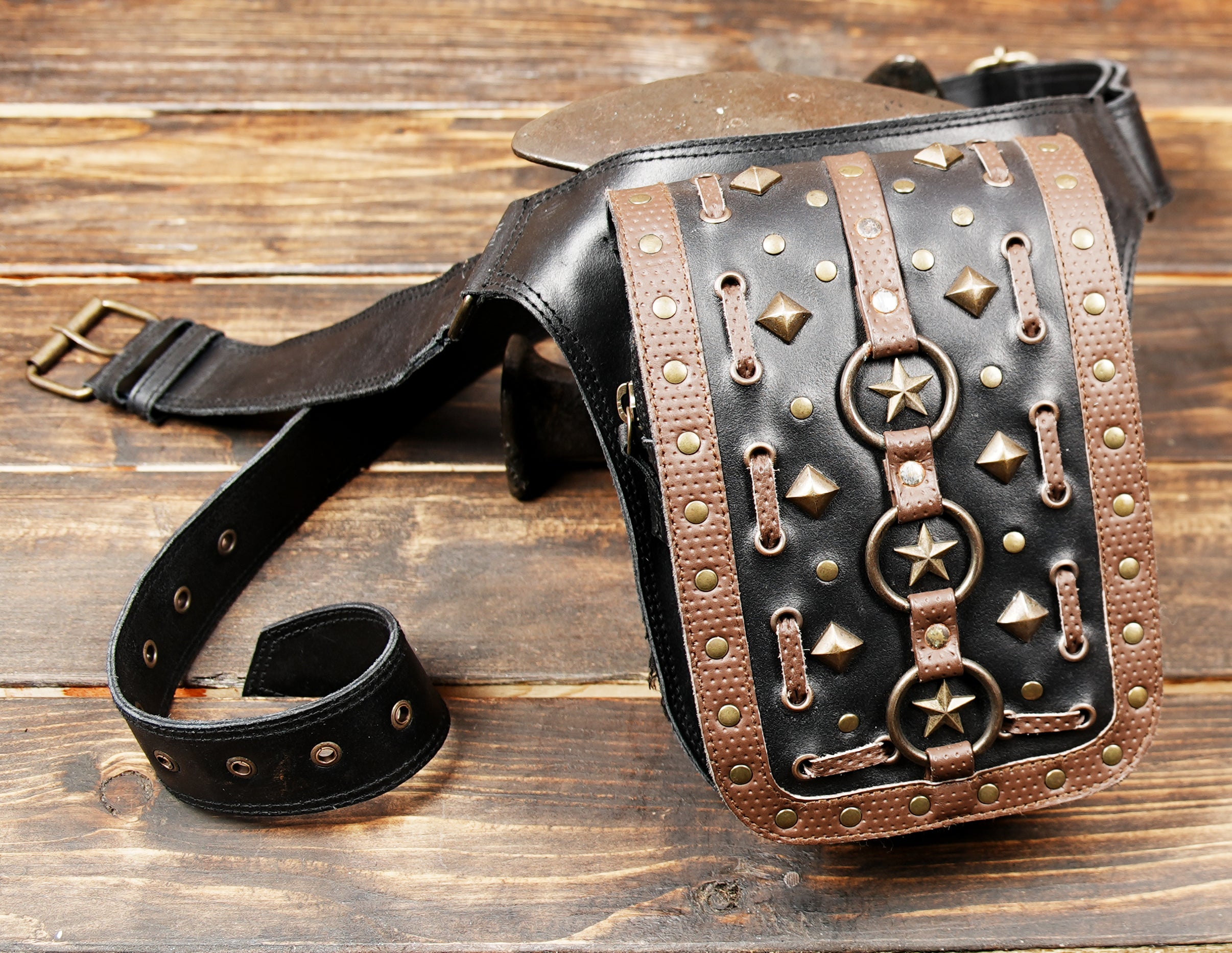 Leather Waist and Shoulder Bag, Black Utility Leg Bag and Holster, Crossbody Goth Tech wear Pack, 