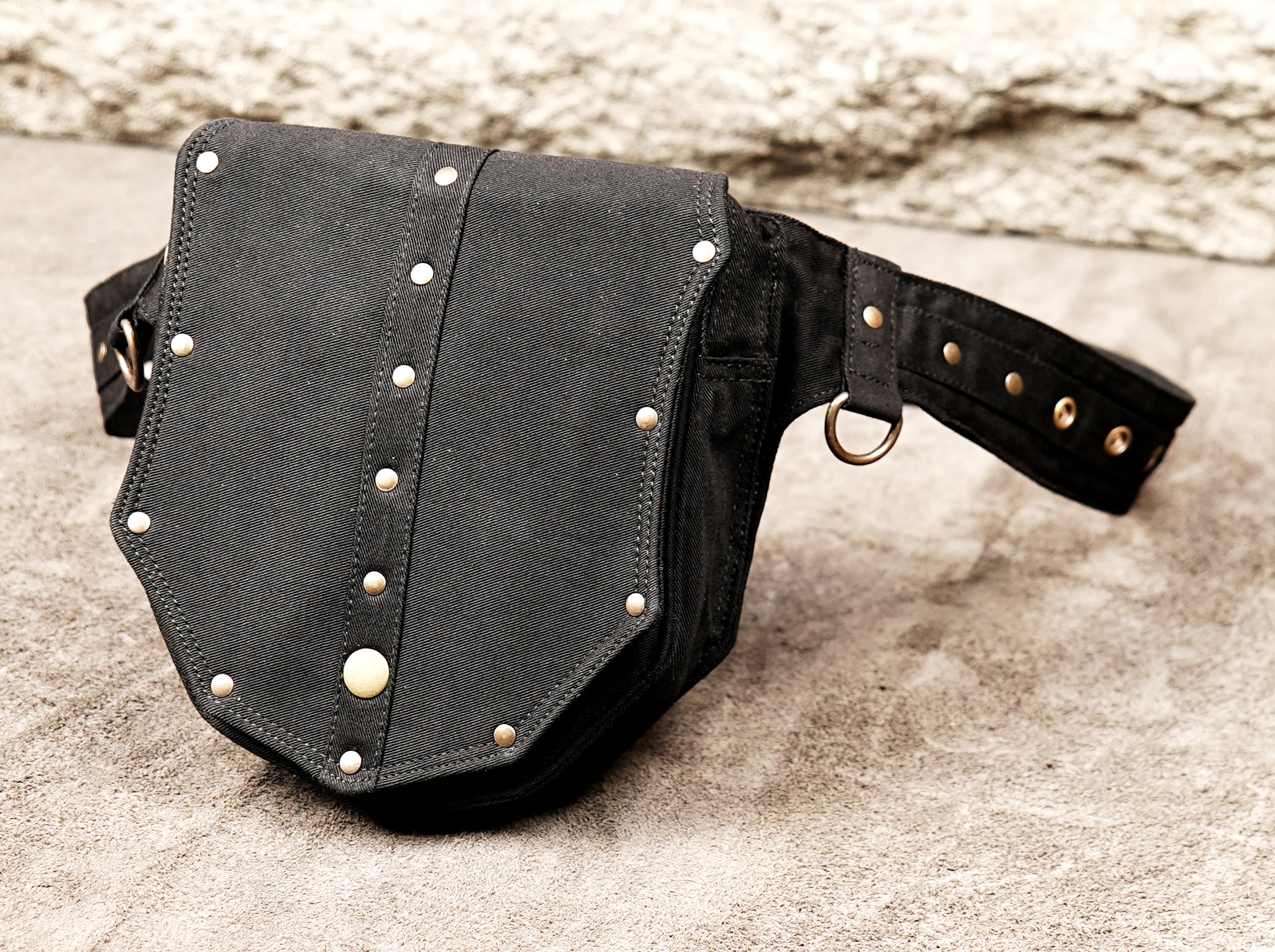 Festival Season Essential - Black Canvas Fanny Pack with Unique Studded Design