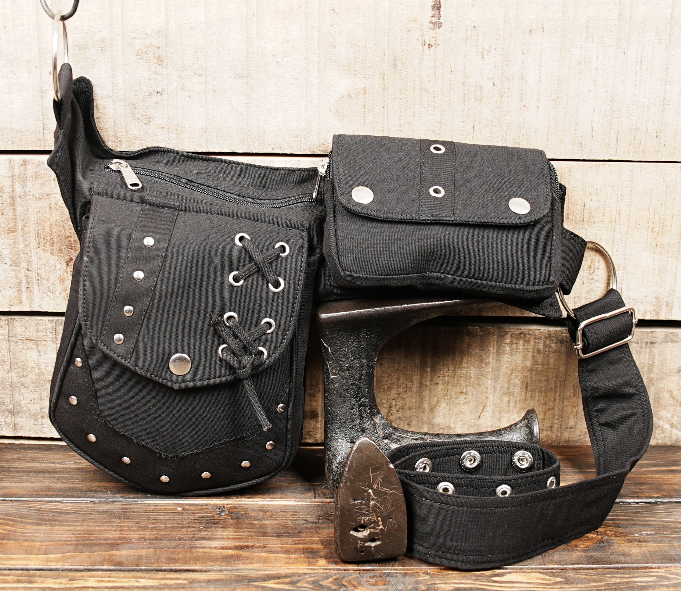 Festival-ready waist bag with zipper pocket and snap closure pouch
