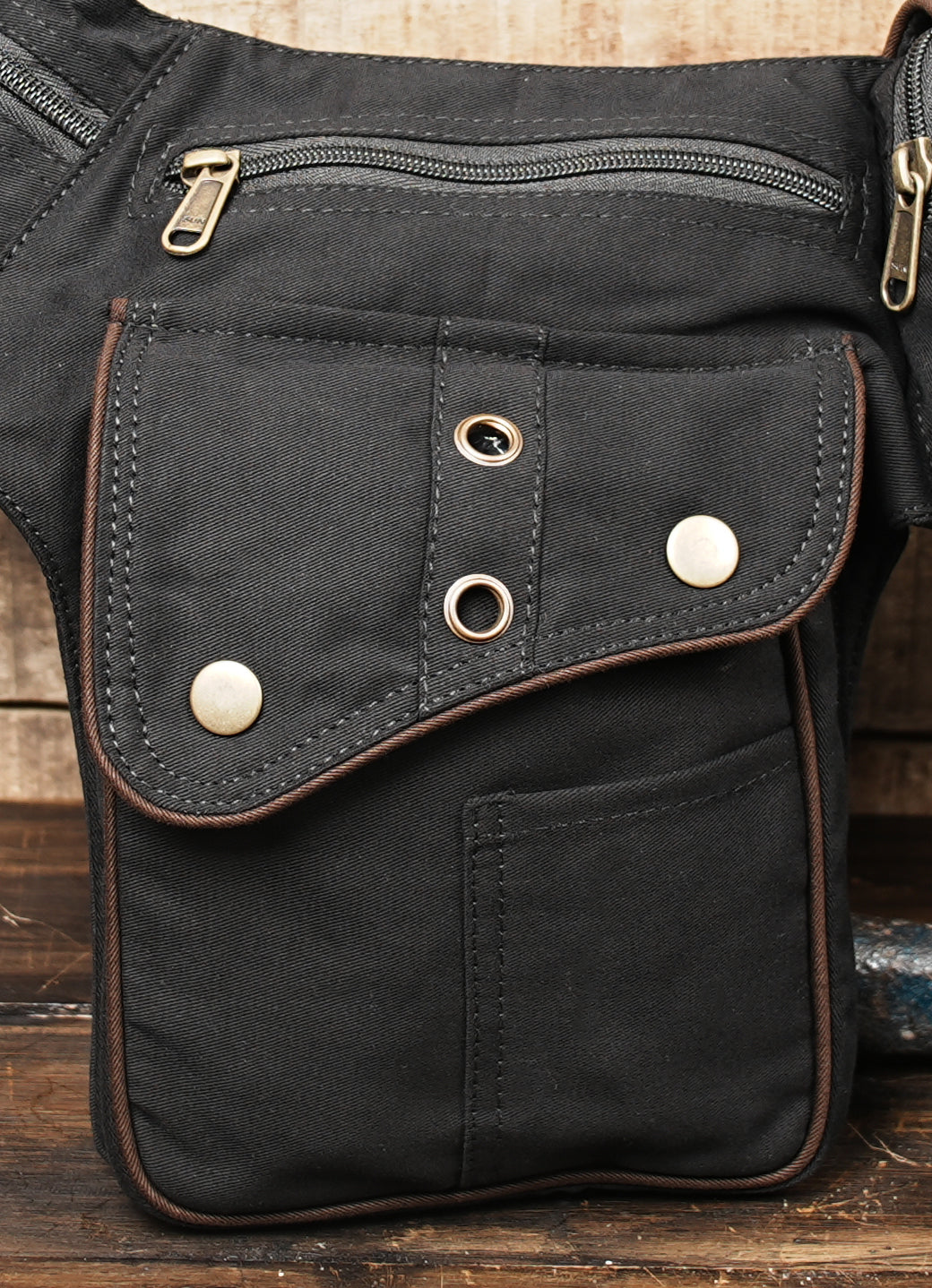 Black cotton utility waist pack for men and women