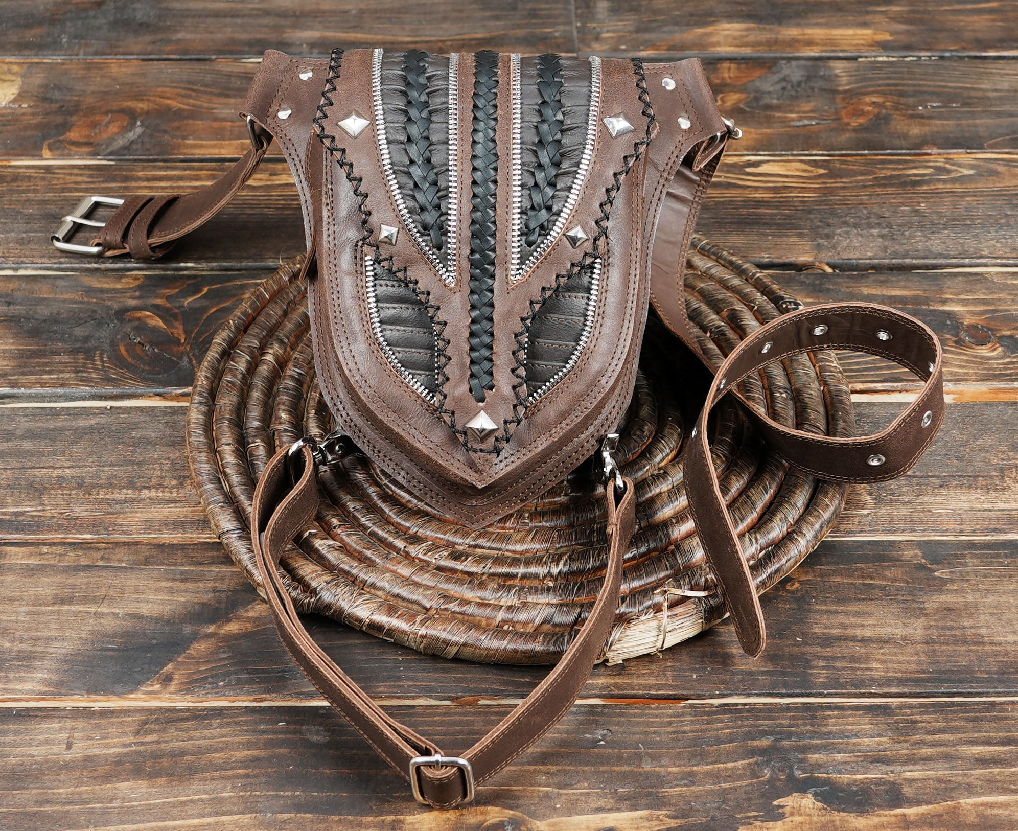 Gothic steampunk waist and thigh bag crafted from genuine leather.