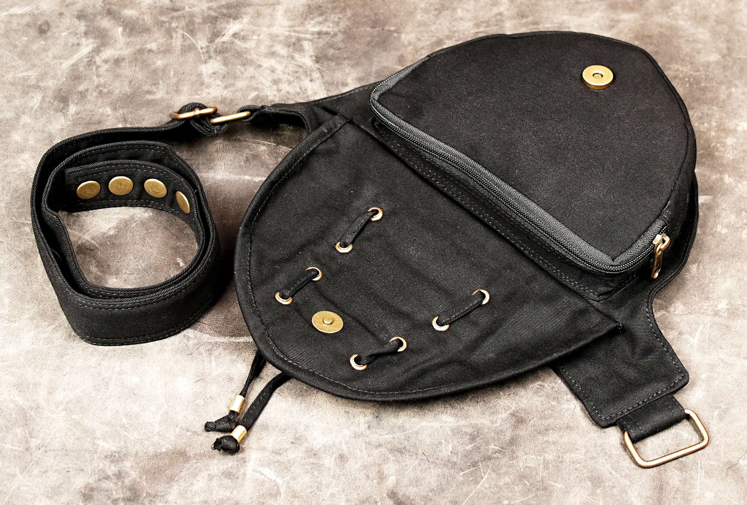 Premium Black Cotton Festival Hip Pack with Corset Lacing - USA/Australia Festival Gear