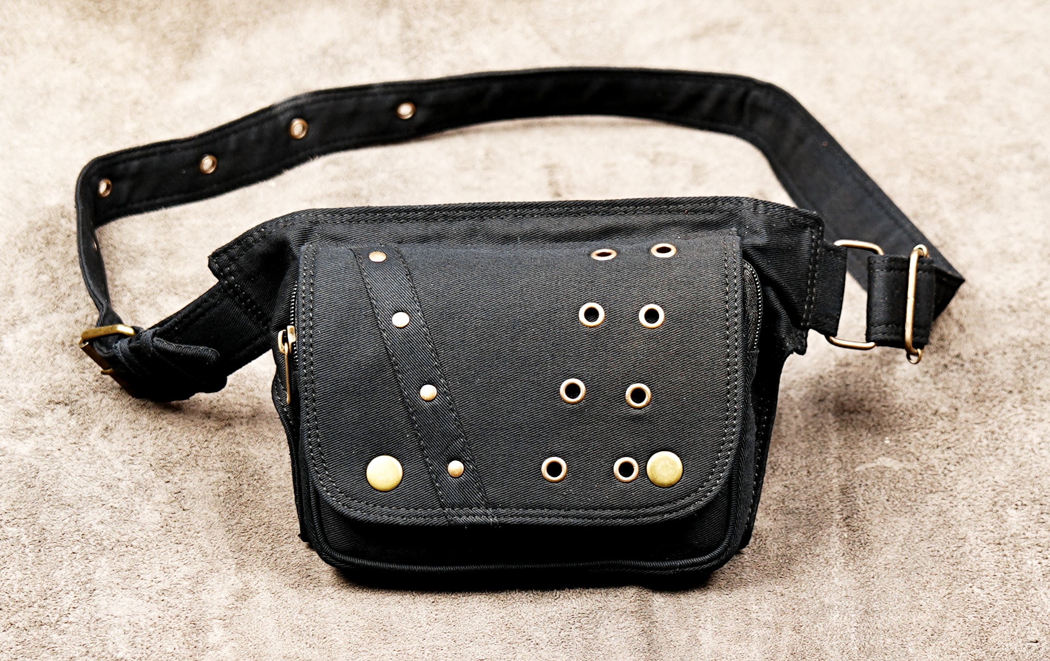 Handmade cotton waist pouch with practical zipper compartments