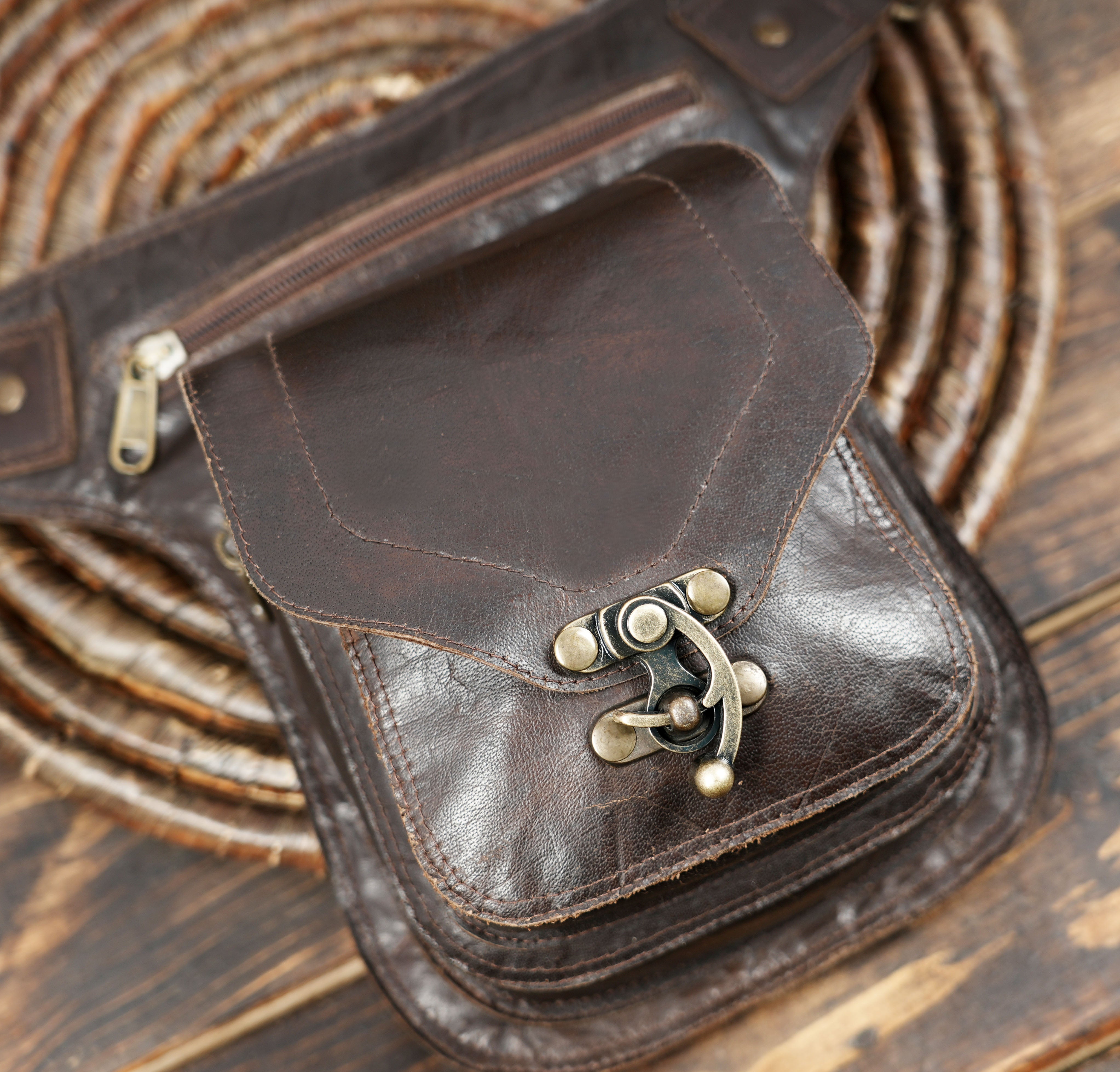 Handmade Leather Waist Belt with Front Pouch || Genuine Leather Waist Belt with Utility Pouch (LT/AB/WB/6171)