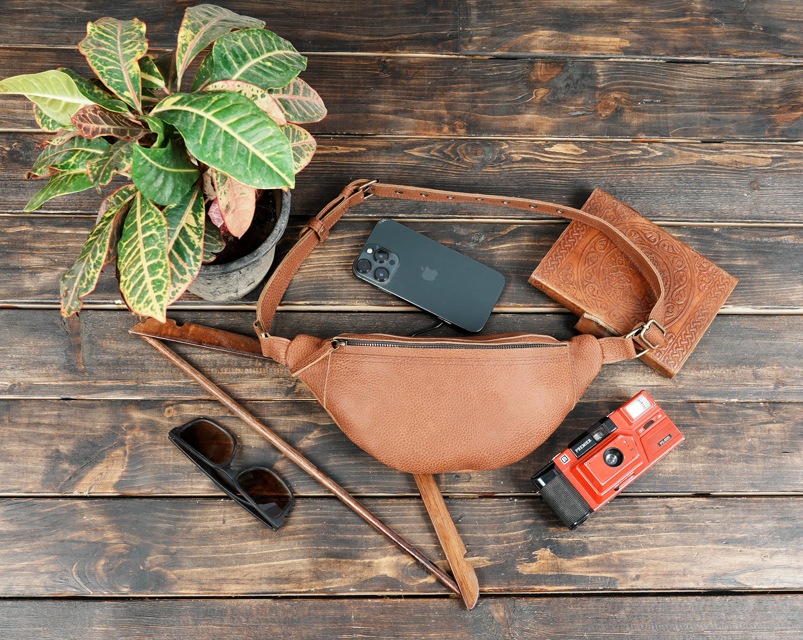 Premium handcrafted leather waist belt bag for unisex use