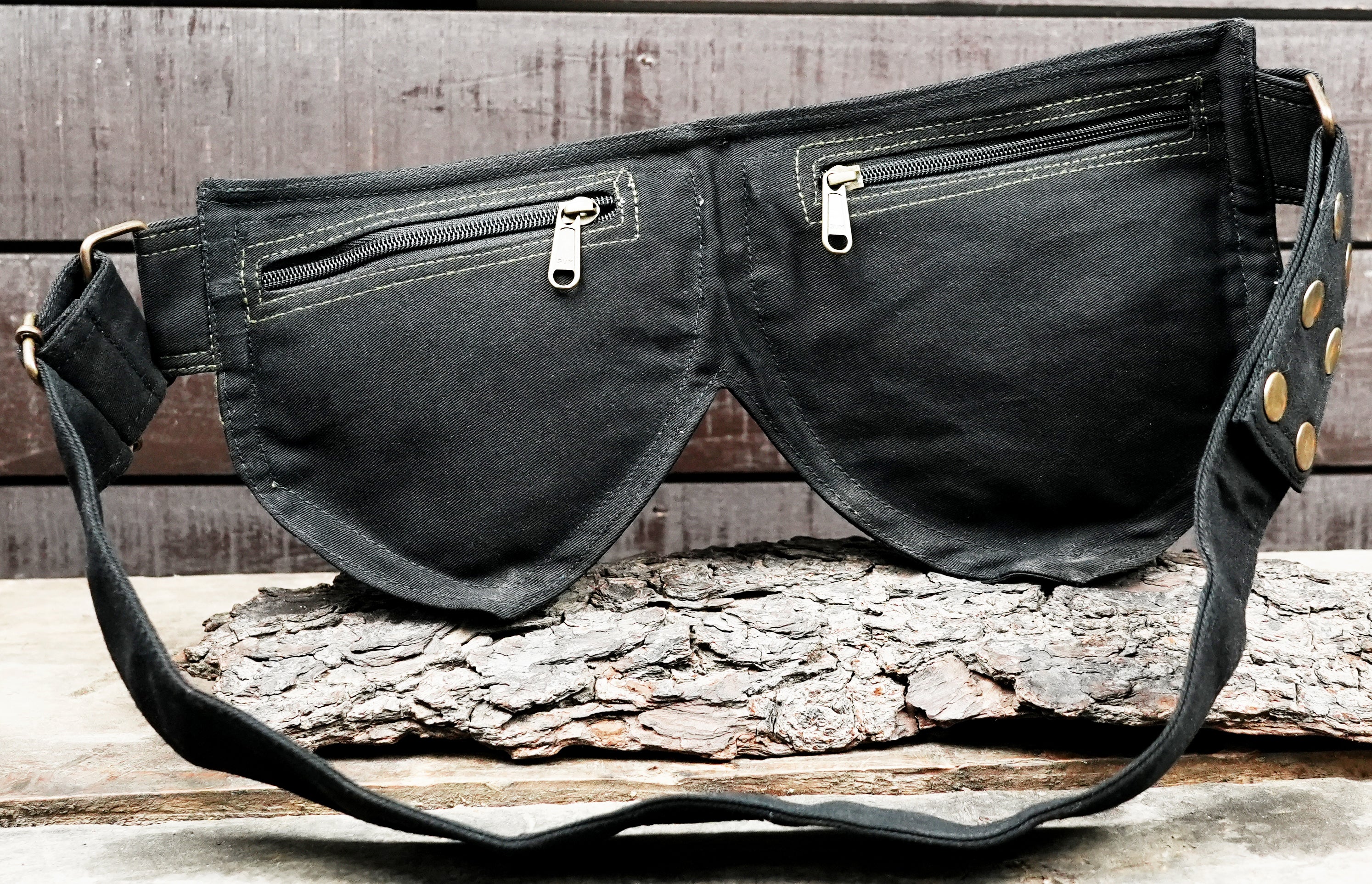 Adjustable black cotton waist pouch