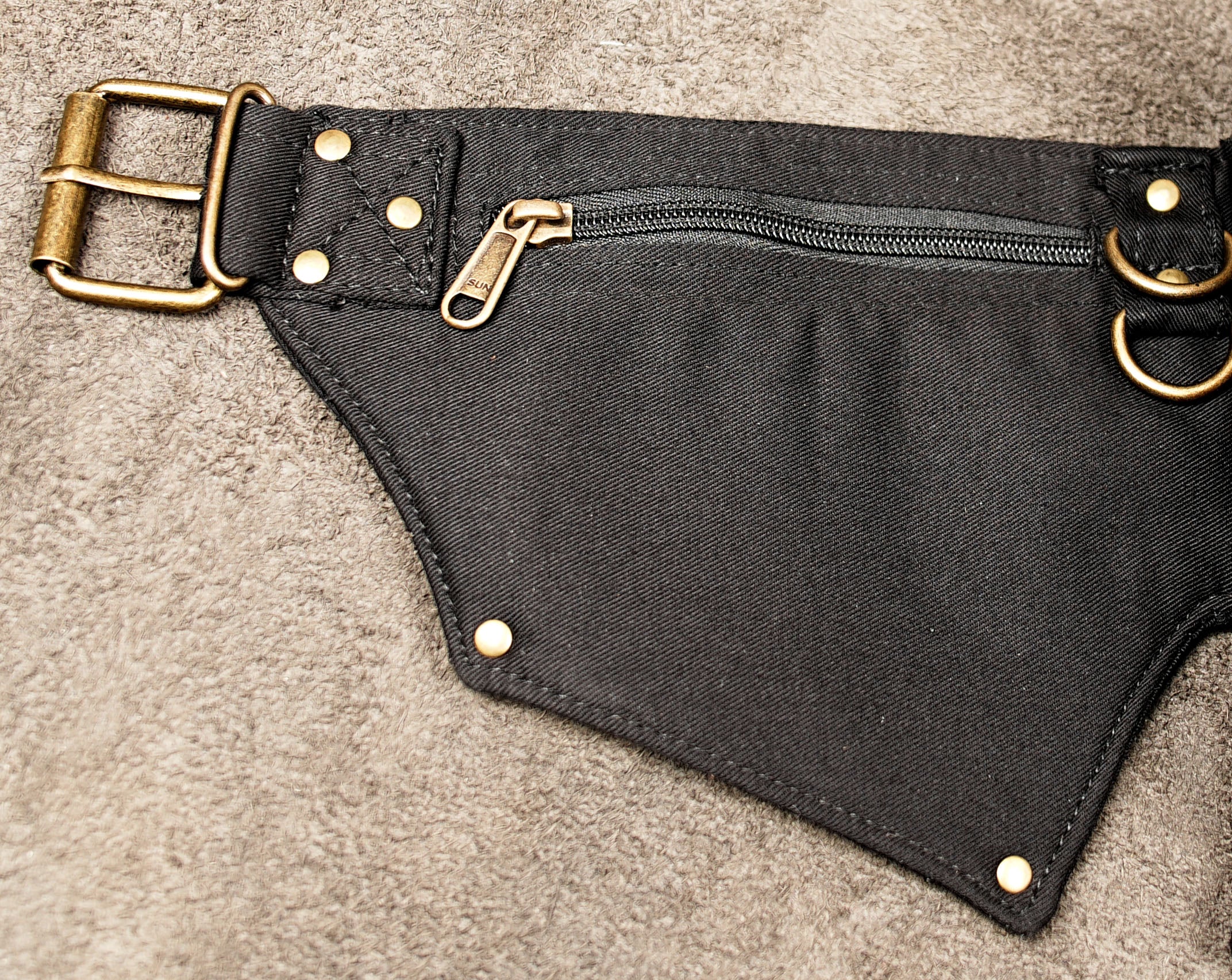 Steampunk utility belt in cotton canvas with snap button pouches