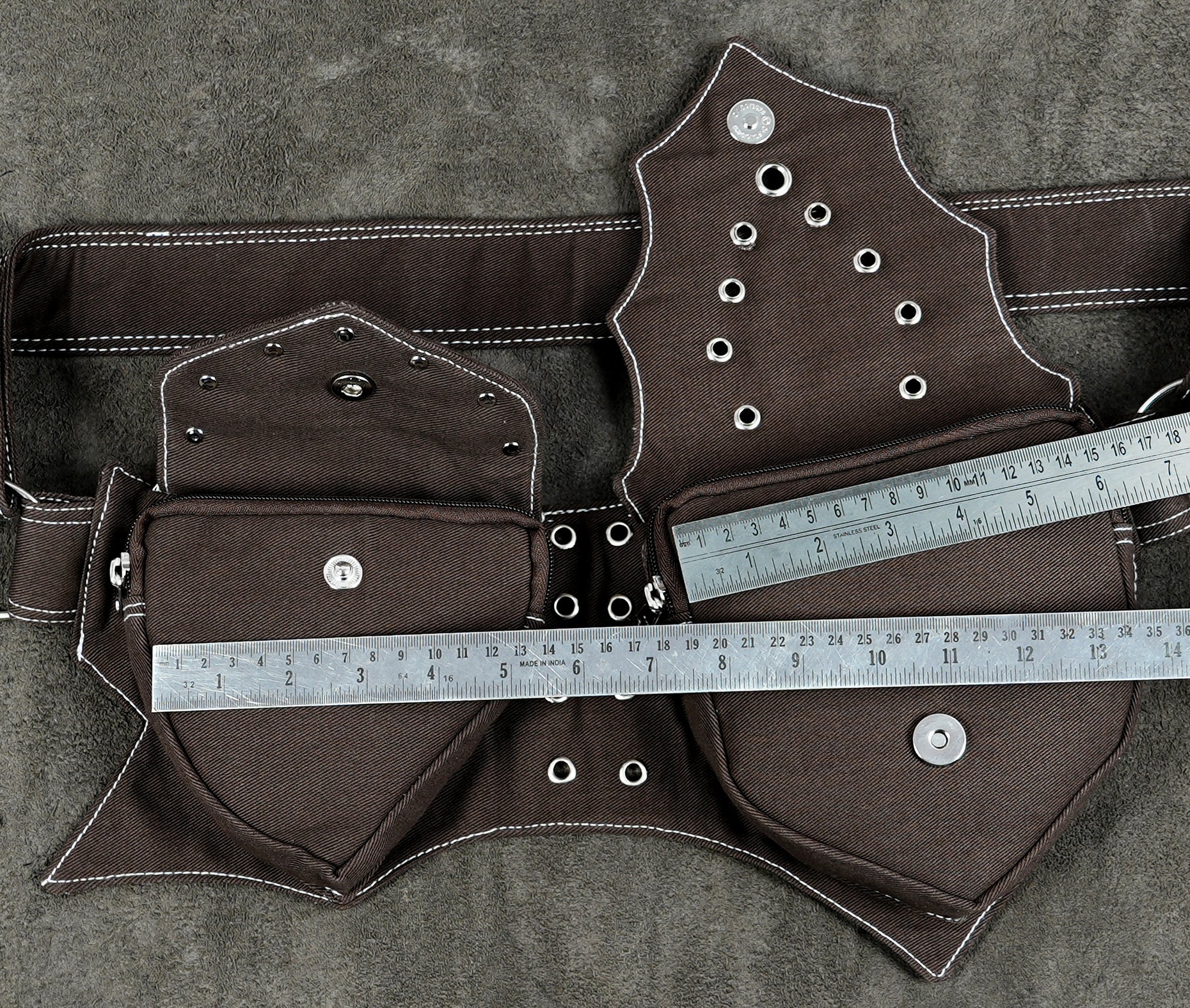 Brown cotton phone and wallet belt bag with zipper pockets