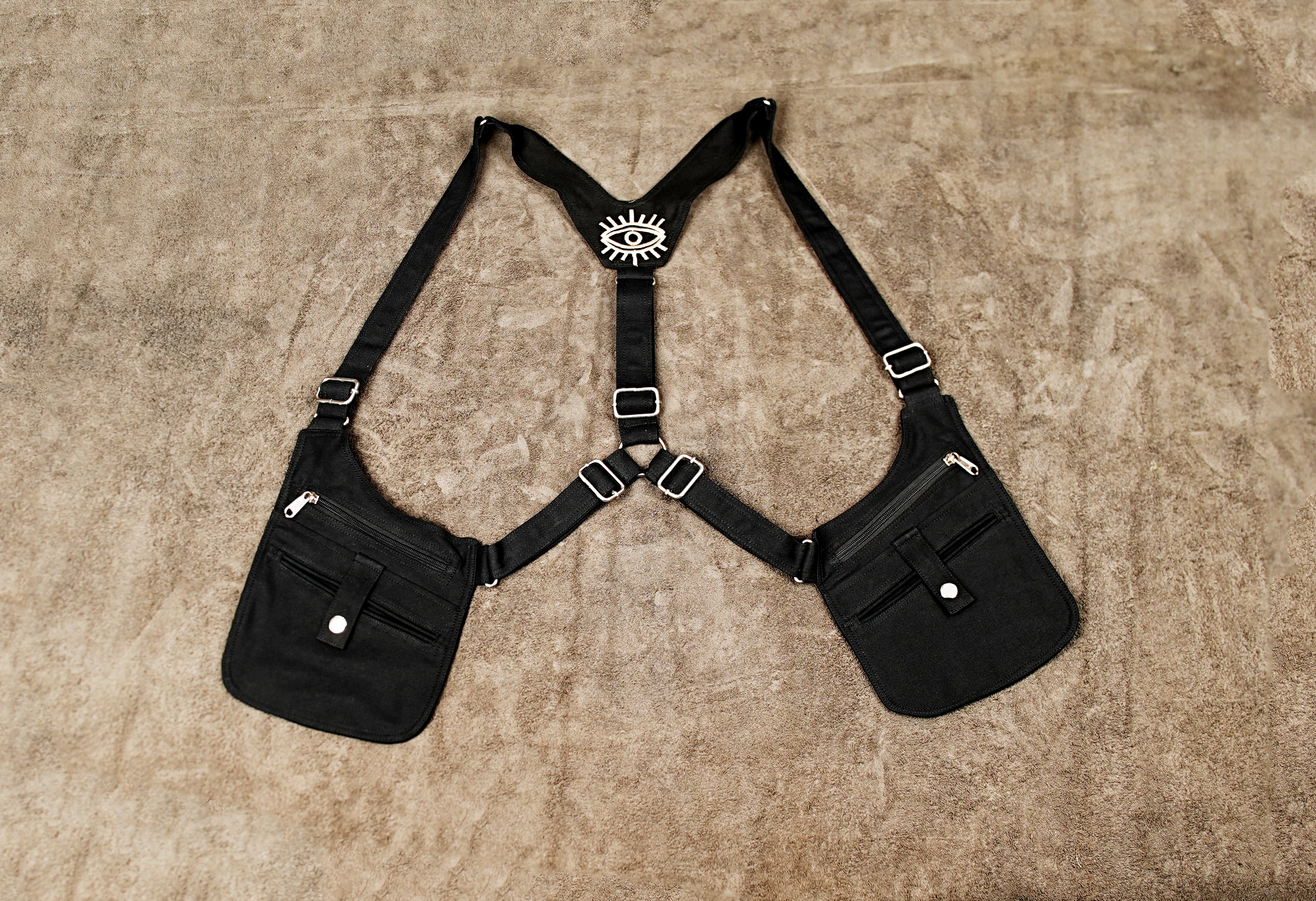 Cotton holster bag with dual side pockets and adjustable shoulder straps