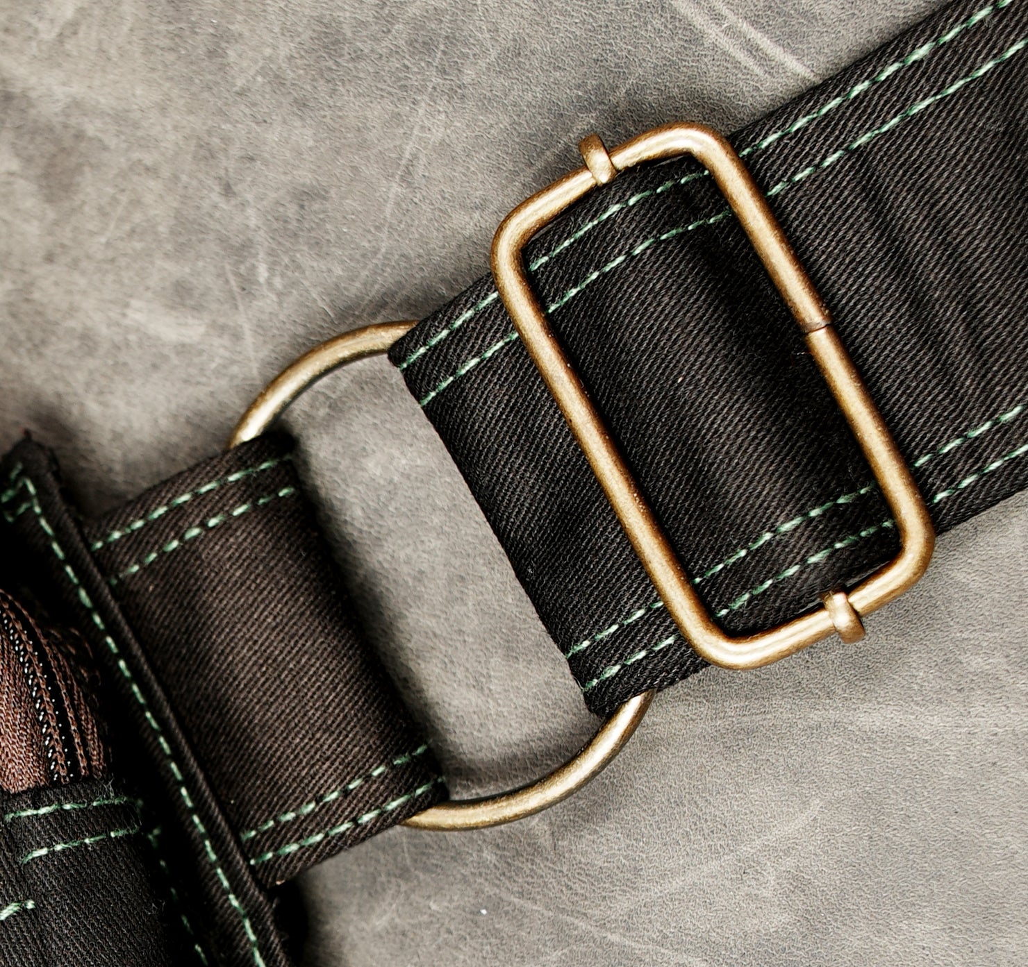 Two-pocket cotton waist bag belt with snap flap closures and adjustable side buckle