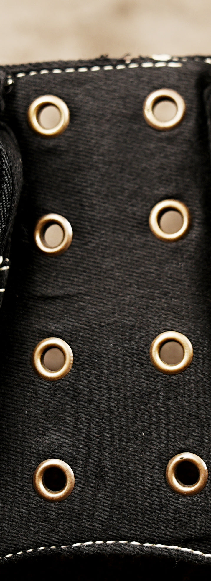 Black canvas cotton waist belt with brass rings and buckle