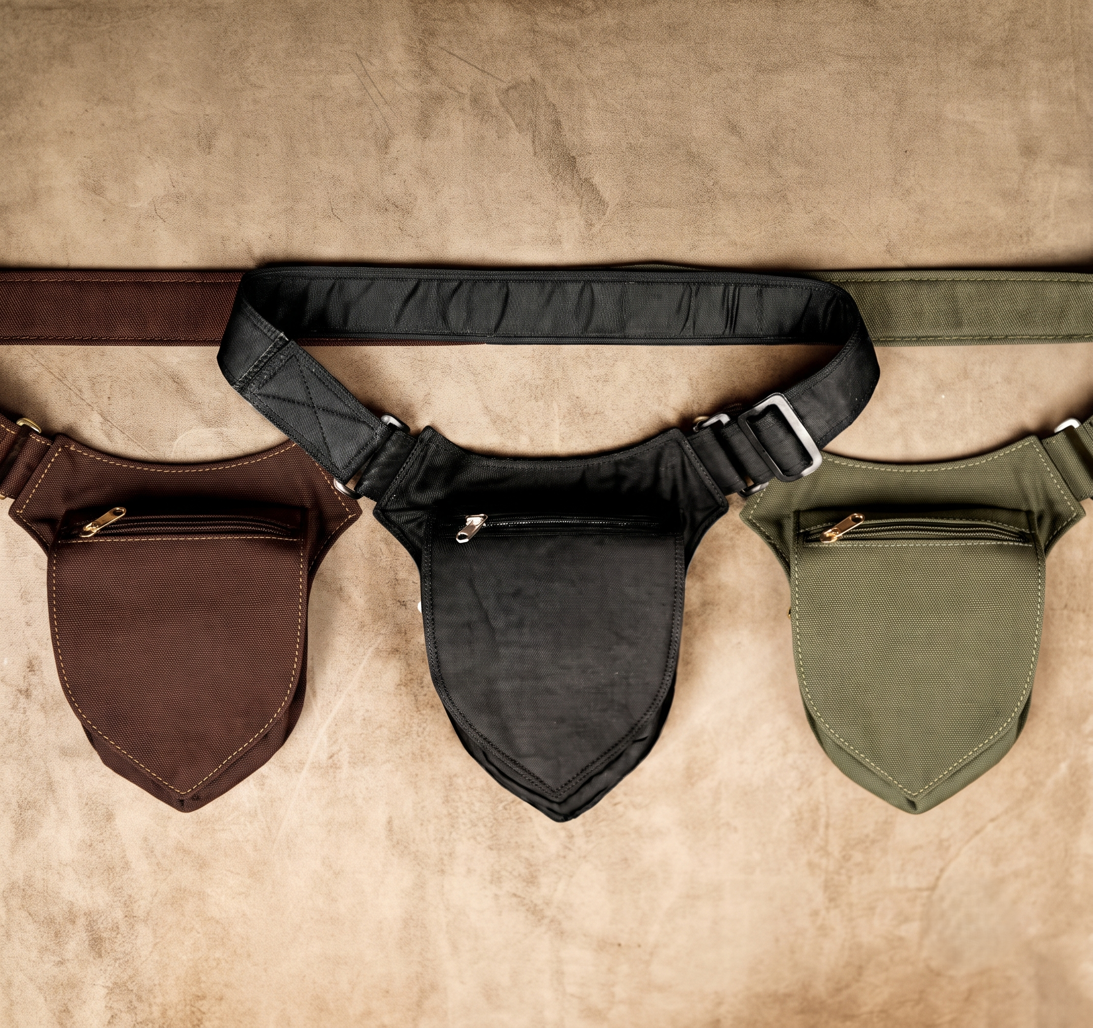 Black Cotton Utility Belt Bag, Boho Festival Hip Pouch, Canvas Bum Bag Fanny Pack, Hands Free Travel Waist Bag with Zipper Pocket For Unisex.