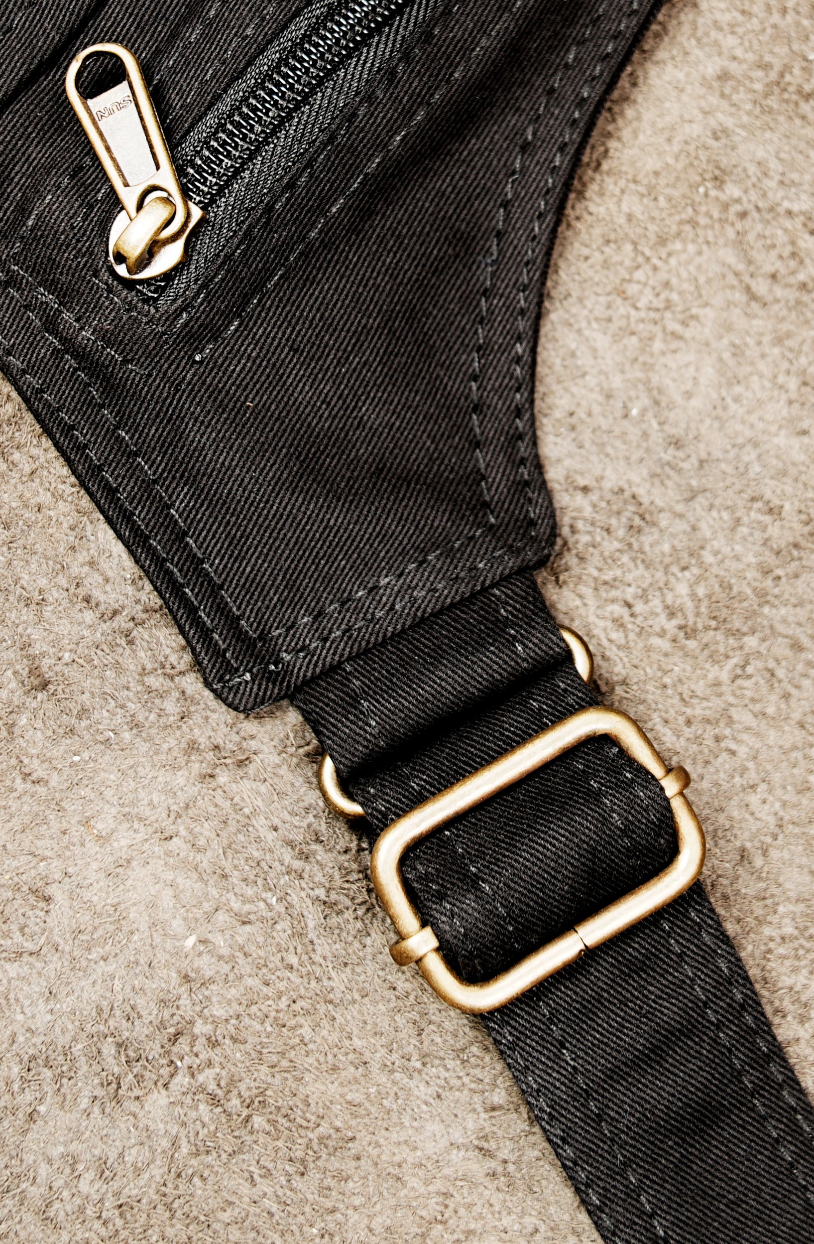 Unisex black cotton holster bag for travel with hidden zip pockets