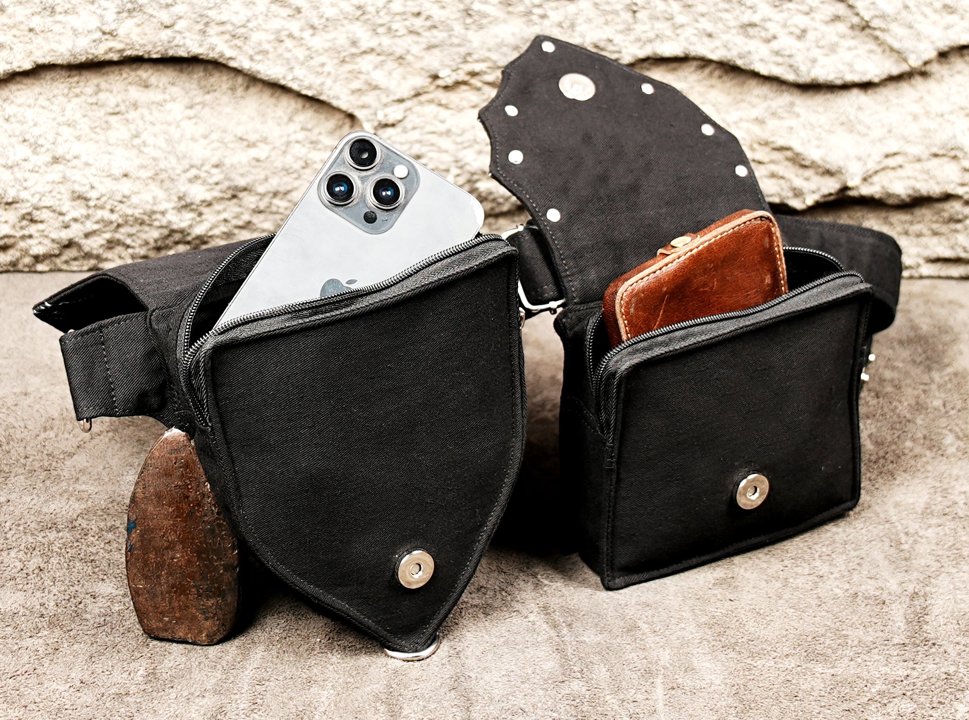 Handcrafted belt bag with two pockets
