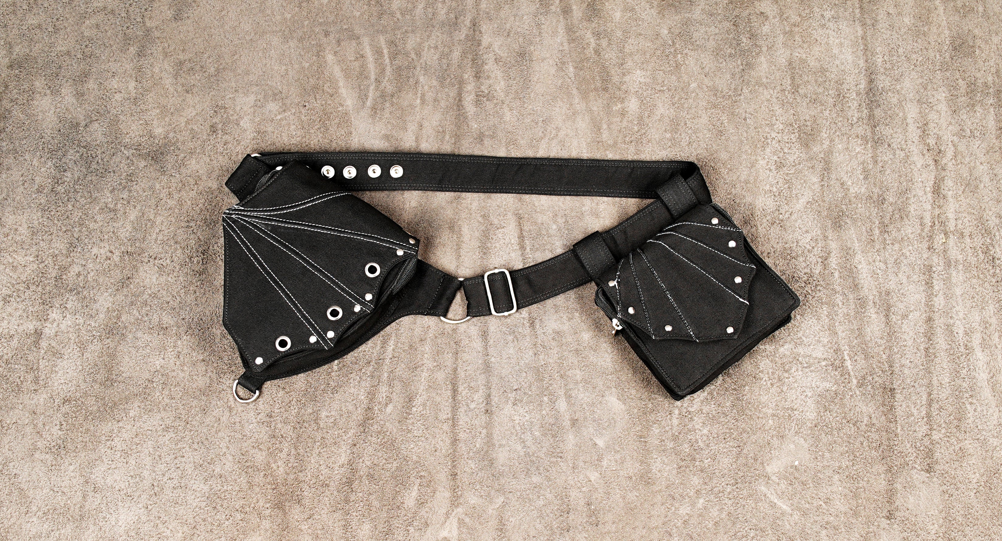 Black cotton utility belt bag with dual pockets