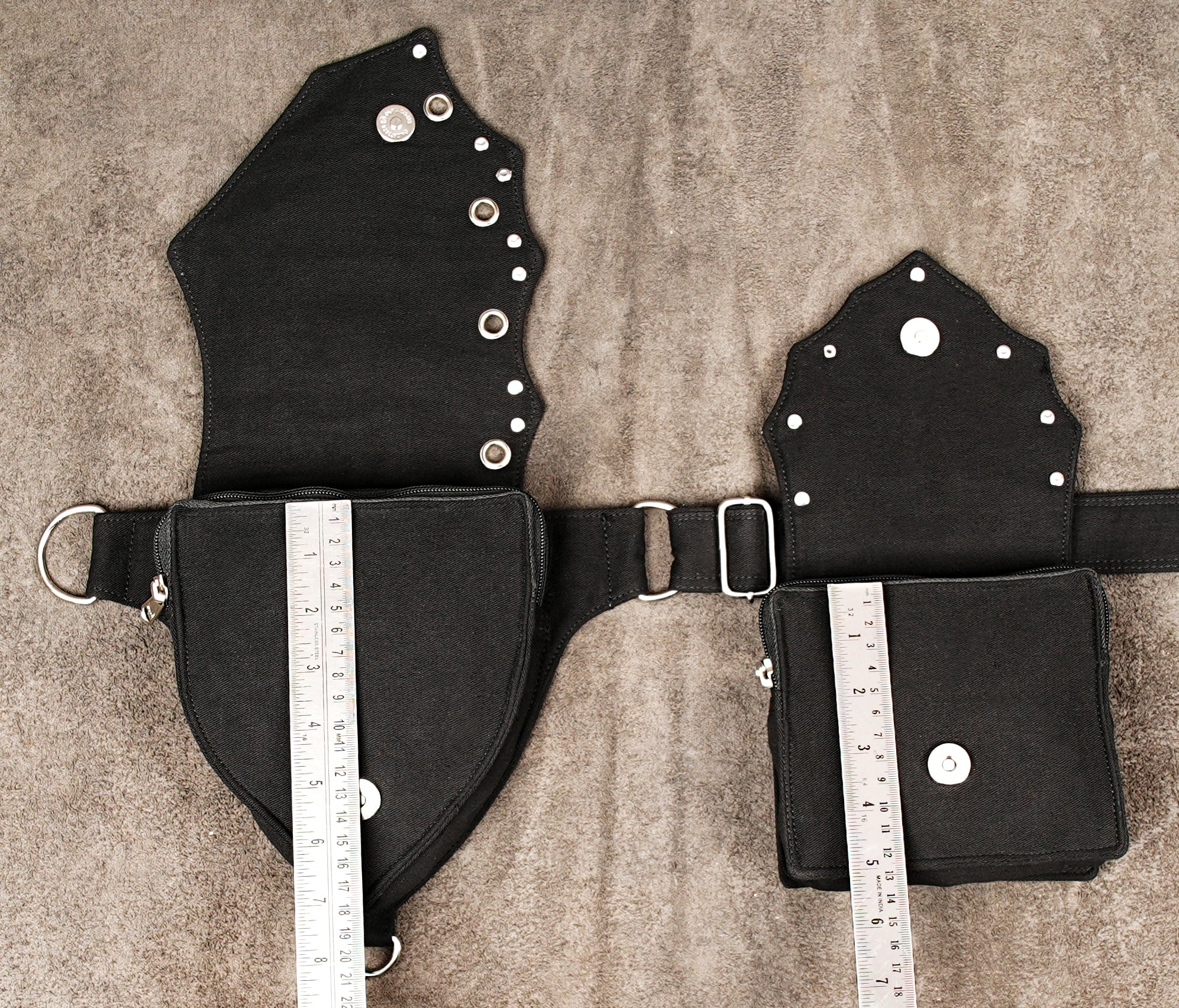 Alternative fashion waist pouch, black cotton