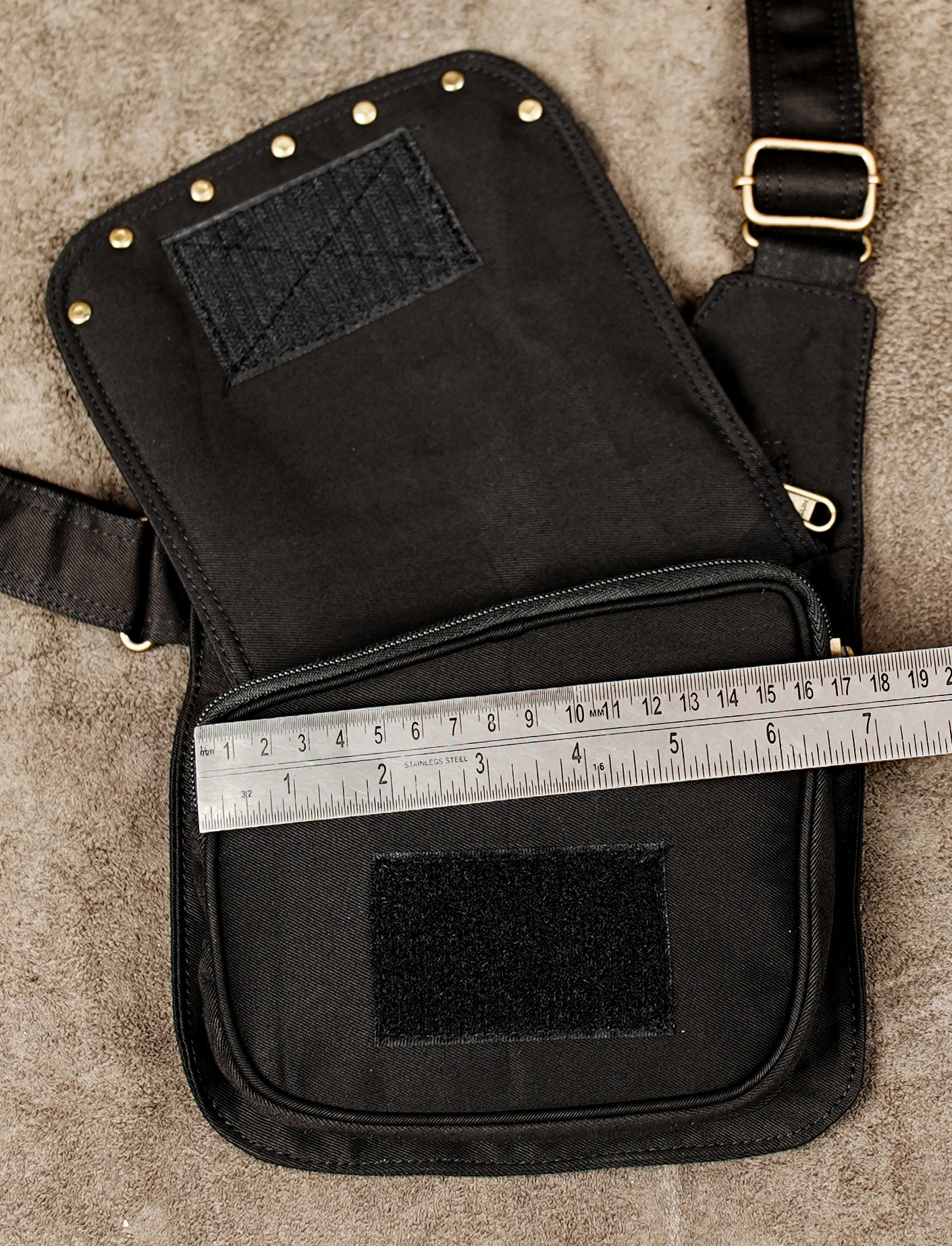 Studded black cotton holster purse with two side bags