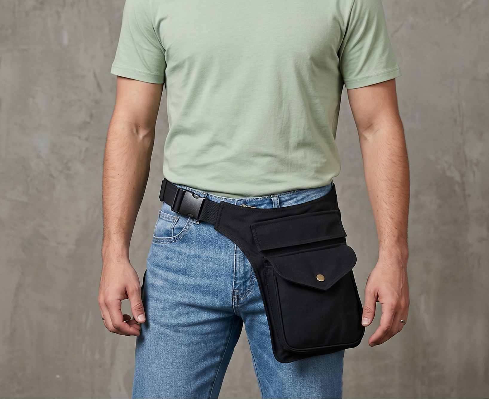Black utility festival waist bag for travel music events and everyday wear