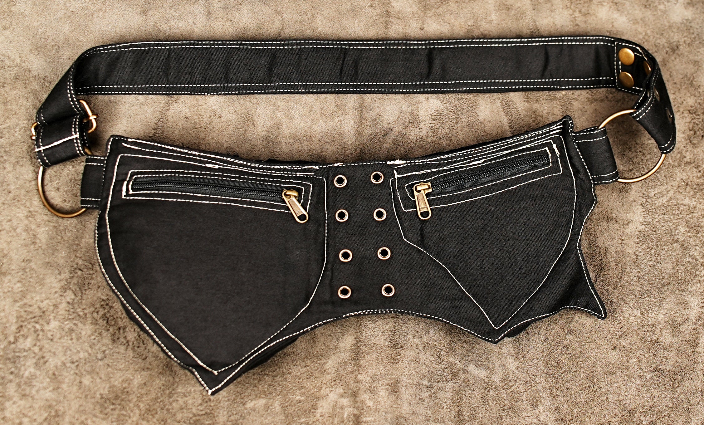 Black cotton festival fanny pack with metal grommets