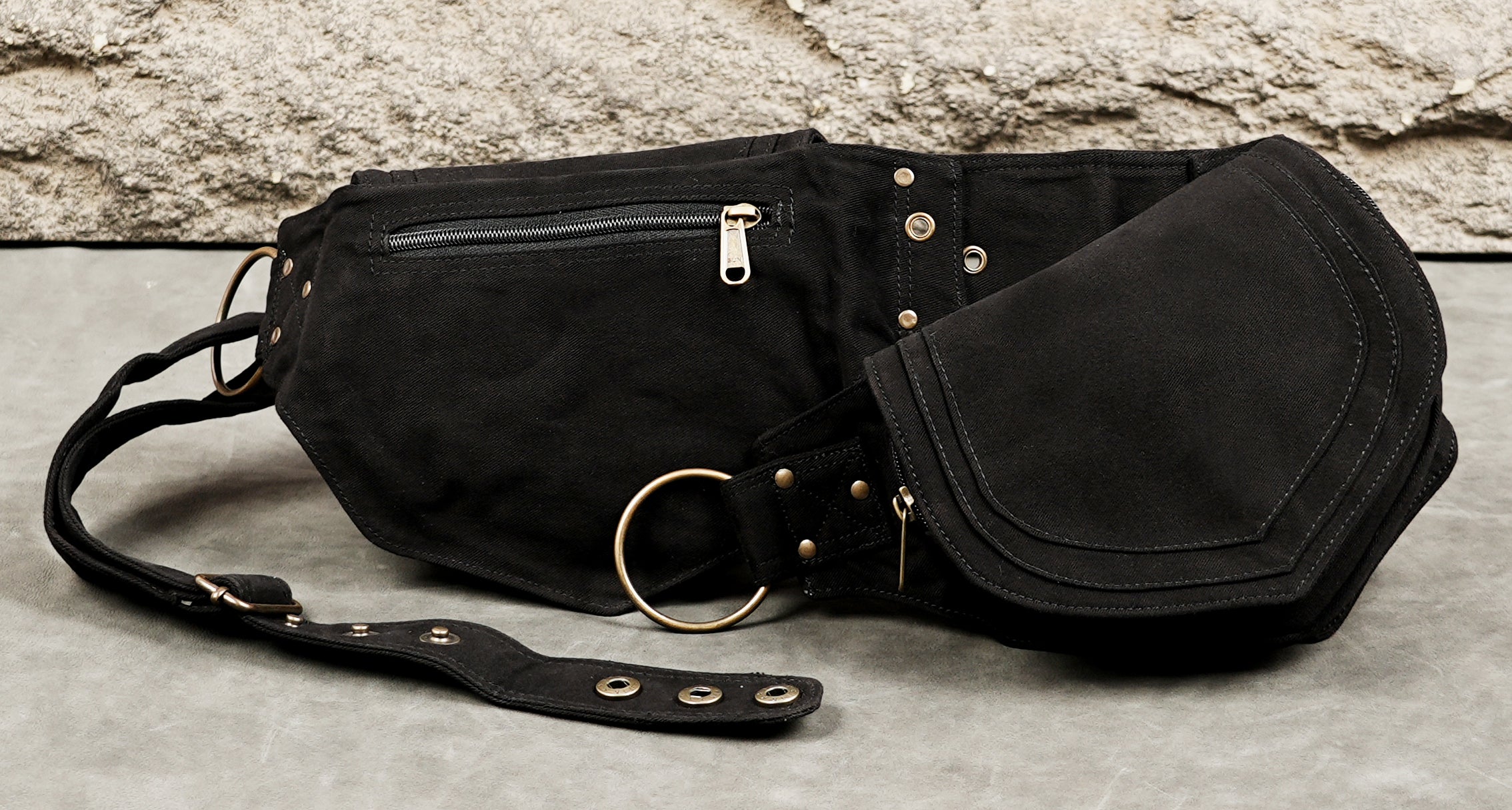 Black cotton hip pouch belt for festivals and travel