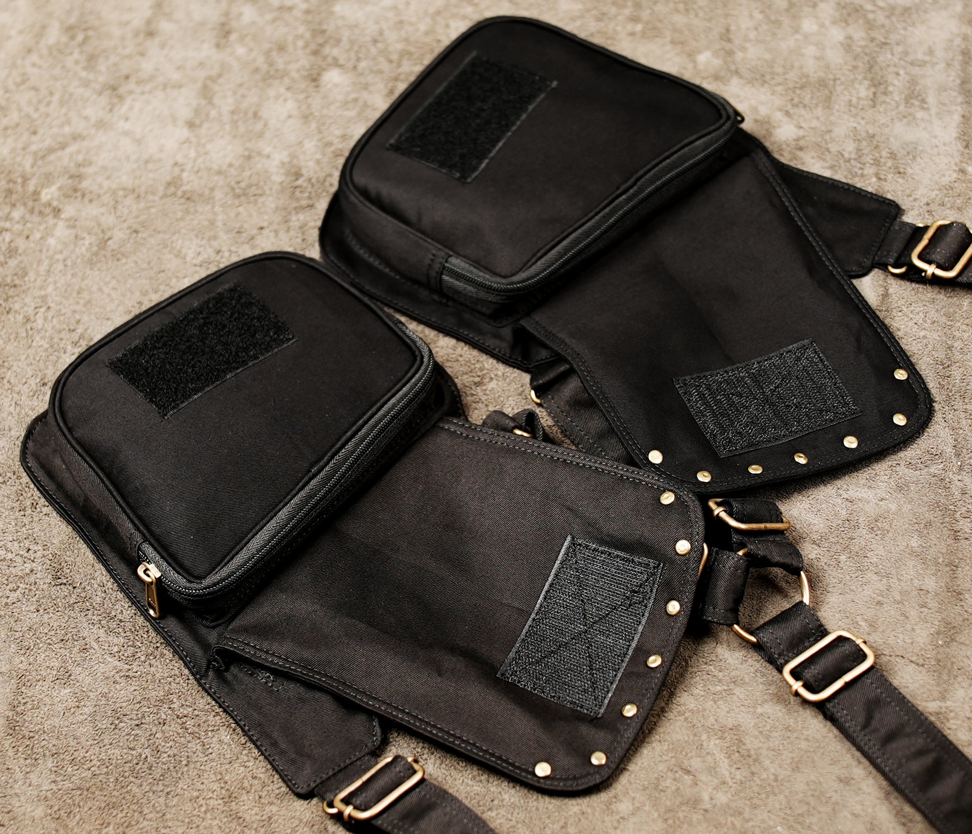 Black cotton double pocket holster for festivals, travel, and daily wear