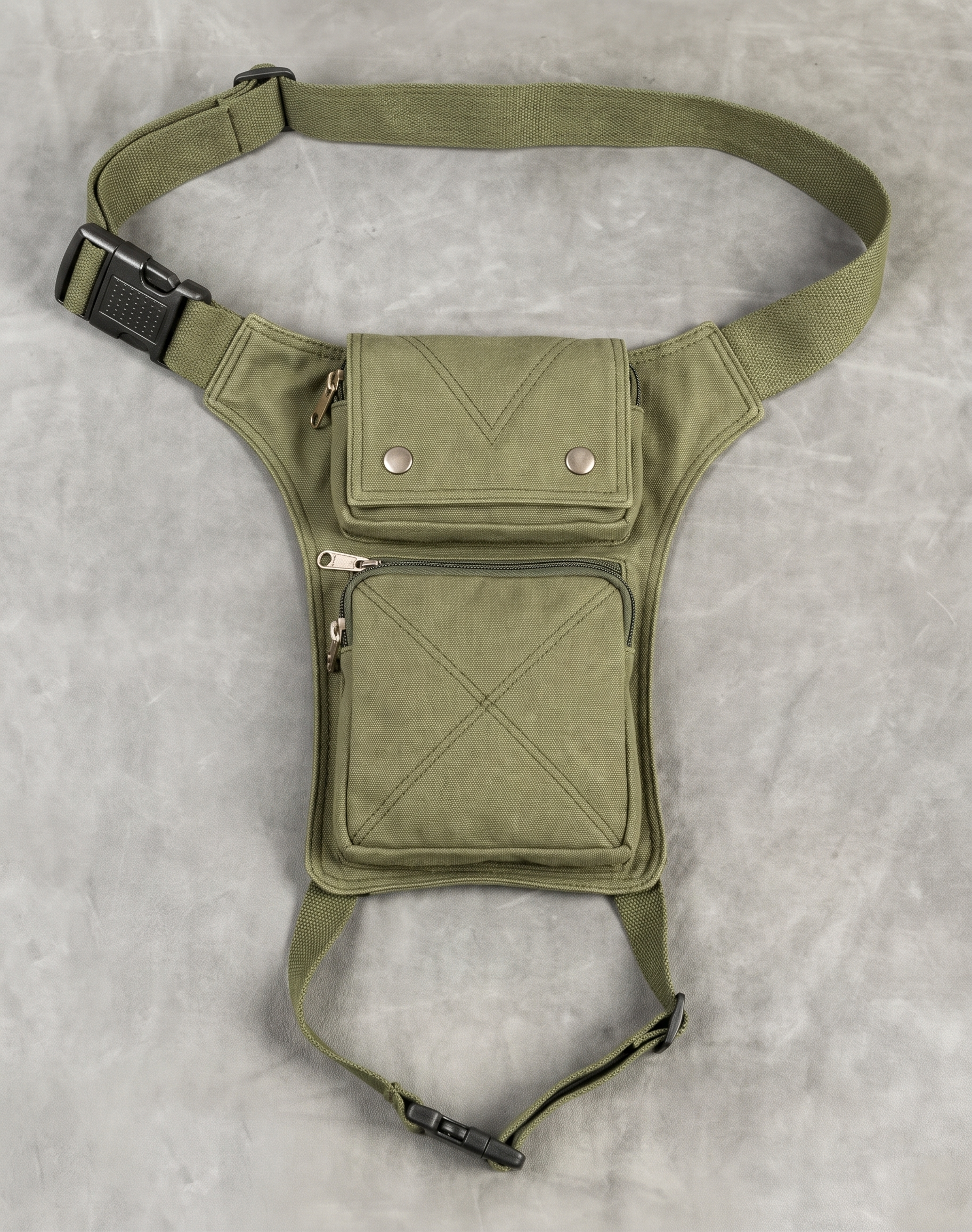 Unisex cotton hip belt bag with leg strap for travel and festivals