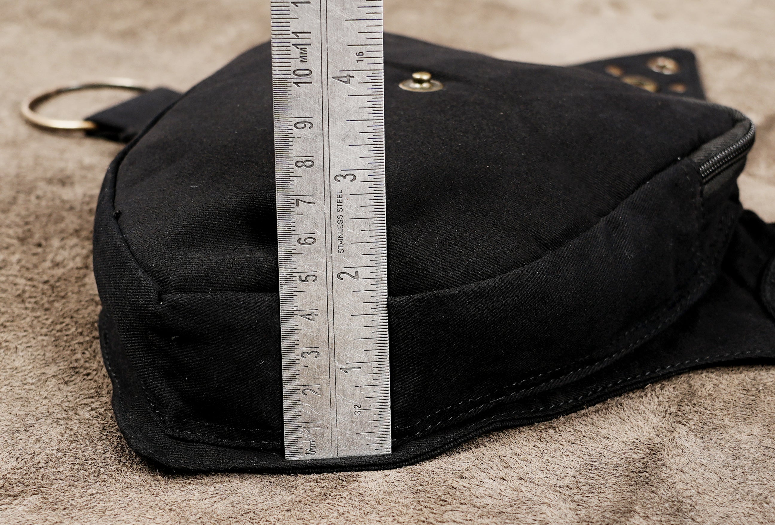 Black cotton rave belt bag with three storage pouches