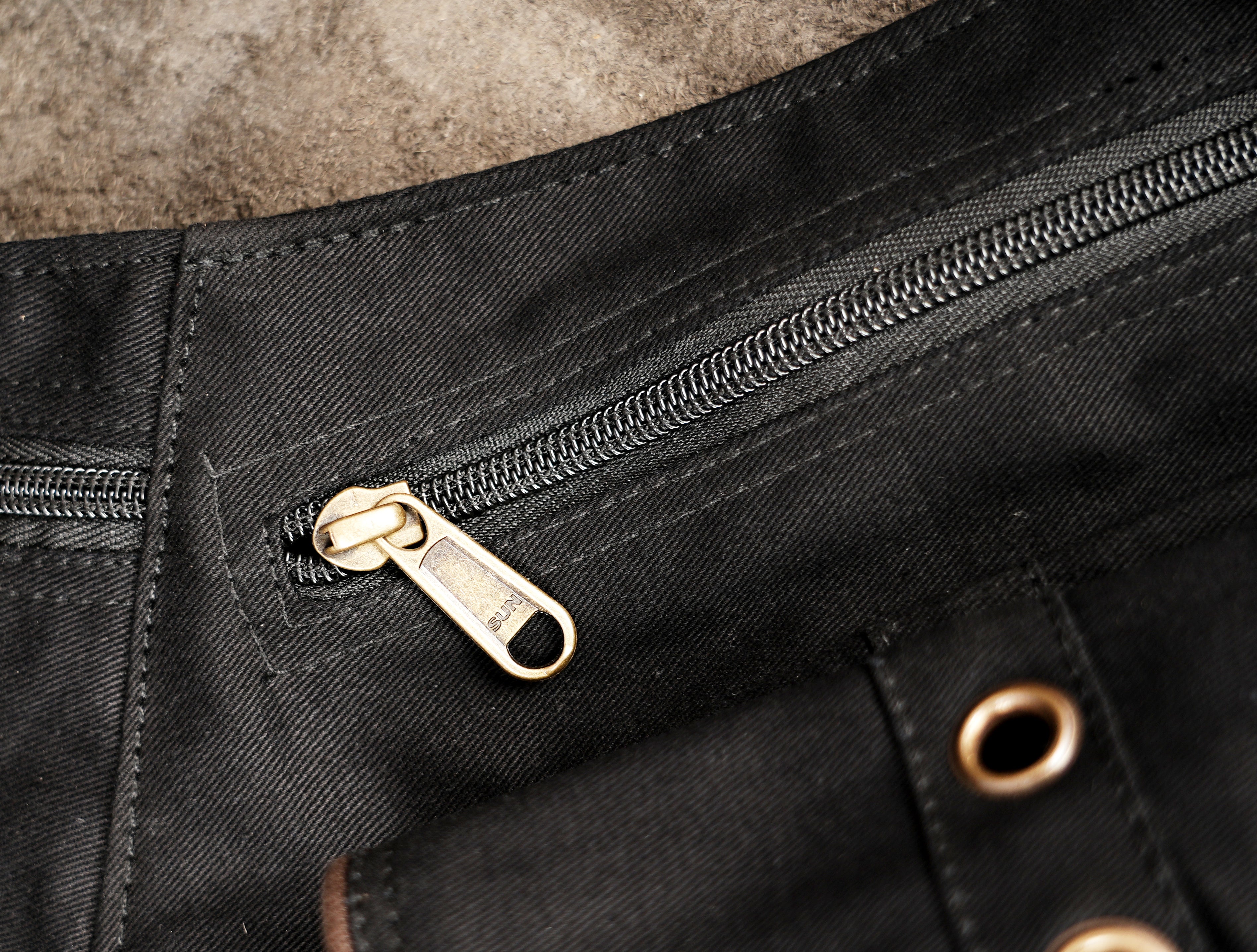 Black psytrance festival pocket belt with multiple pouches