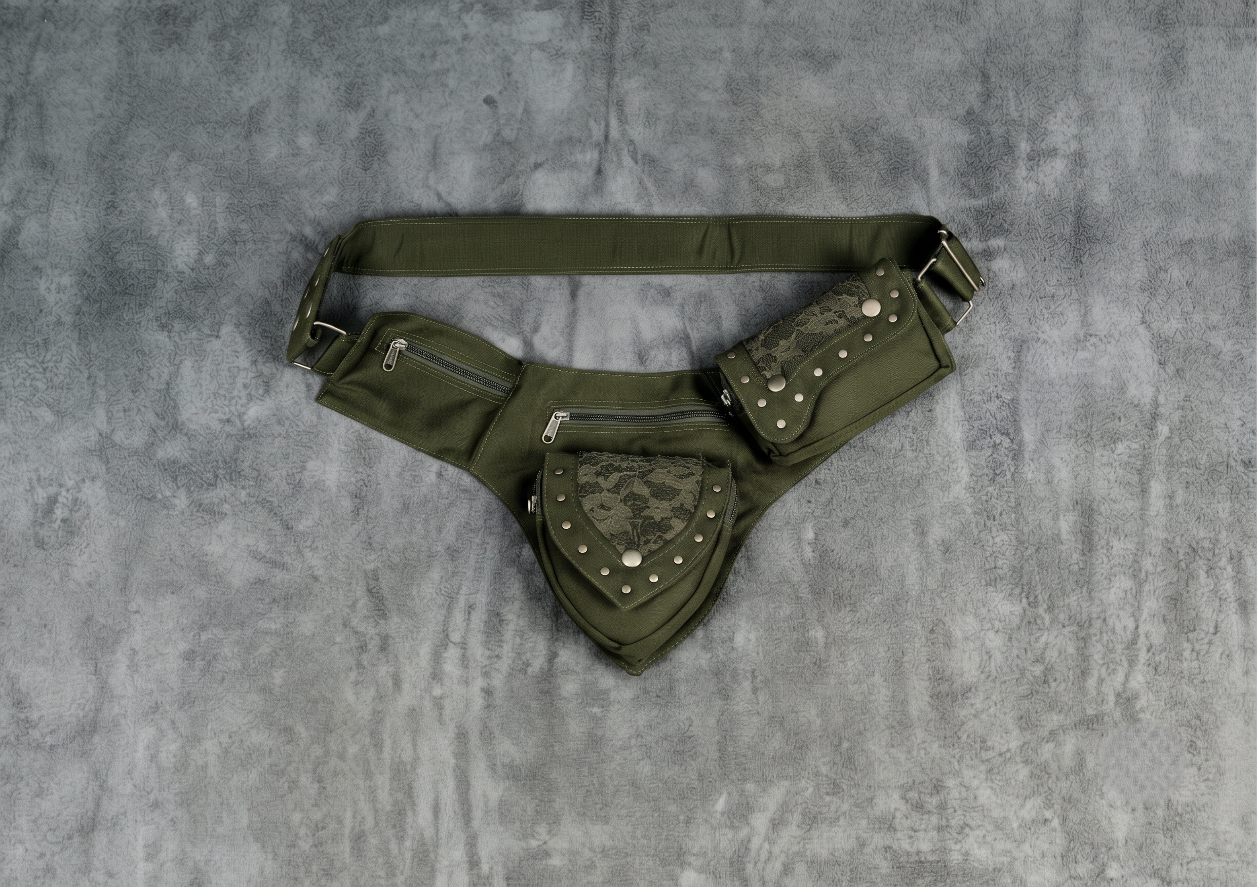 Brown Utility Belt Bag with Lace Pockets Steampunk Festival Hip Pouch For Unisex.