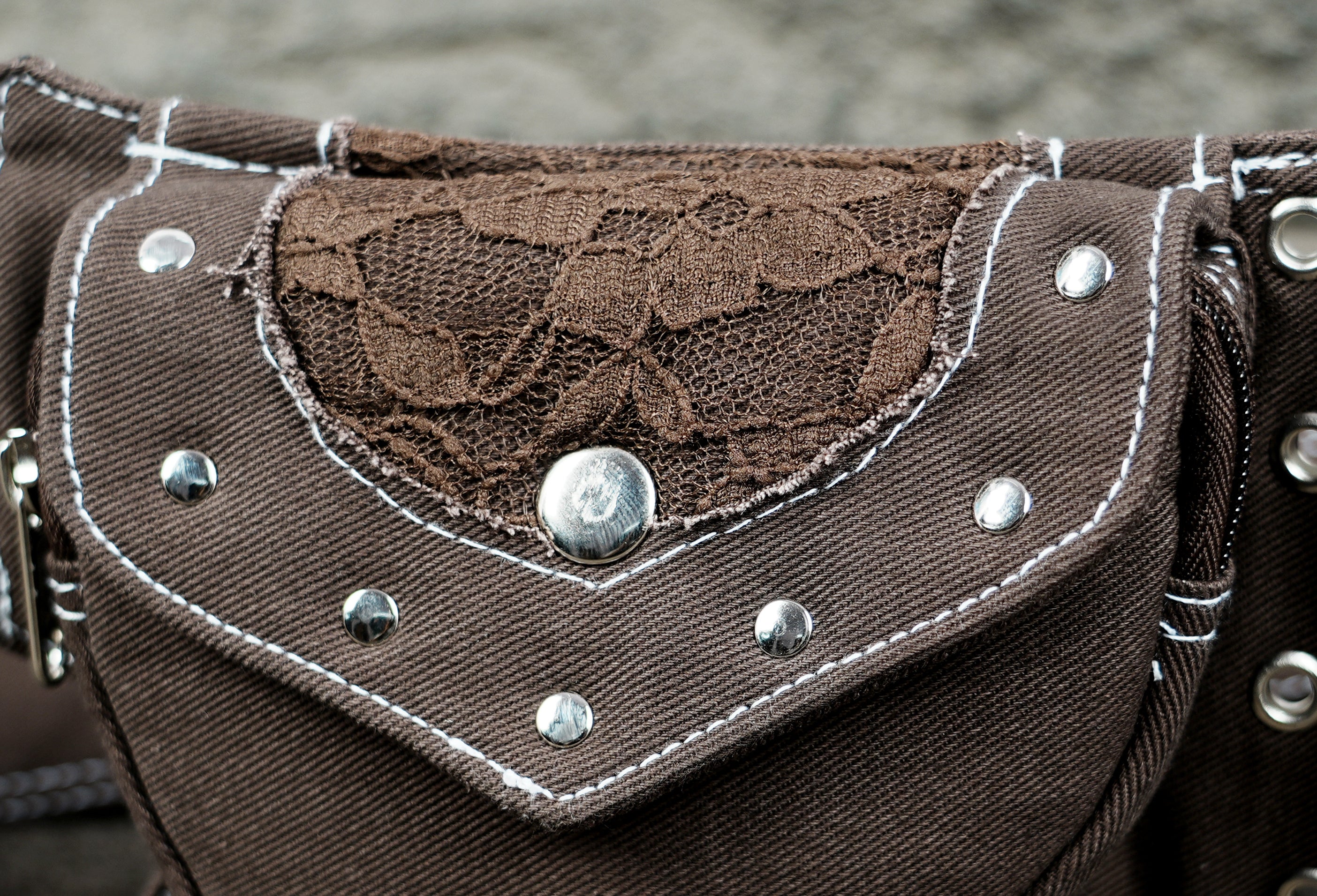 Eco-friendly brown cotton waist pouch with snap flap pocket