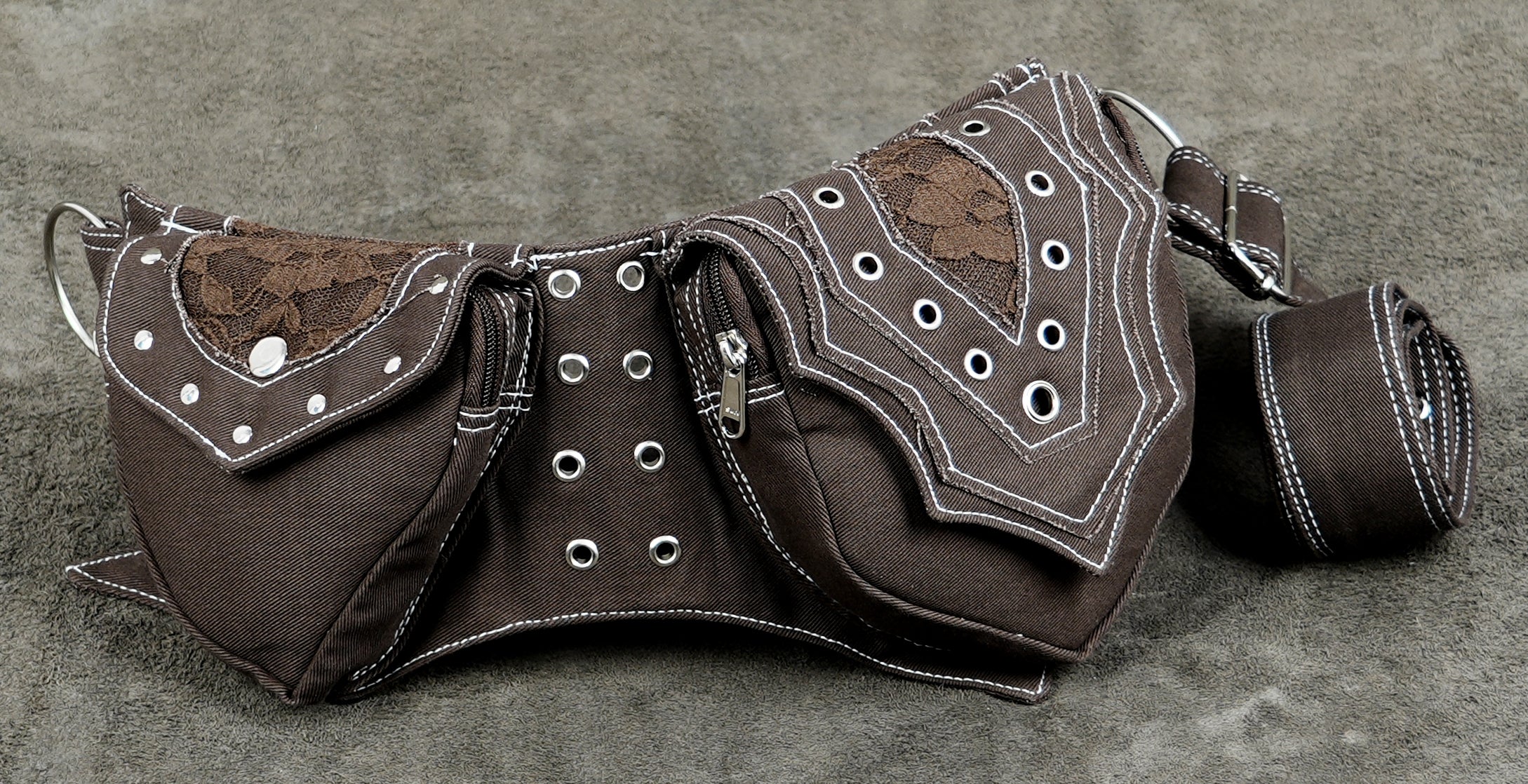 Rave festival brown cotton pocket belt with adjustable waist strap