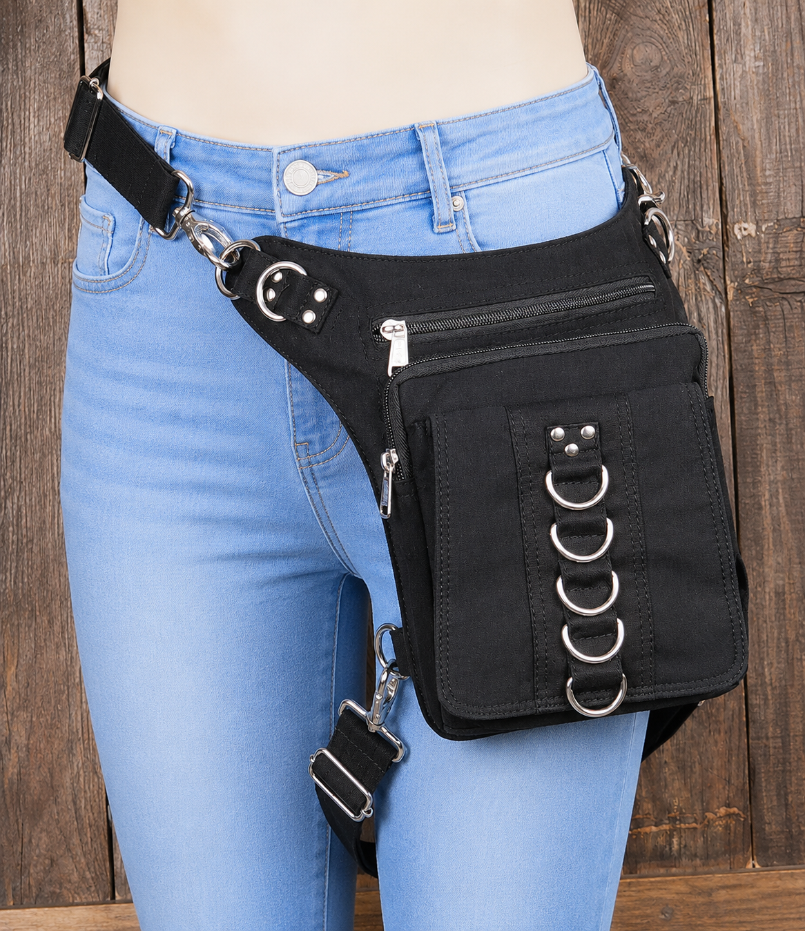 Cyberpunk style cotton leg pouch with waist harness