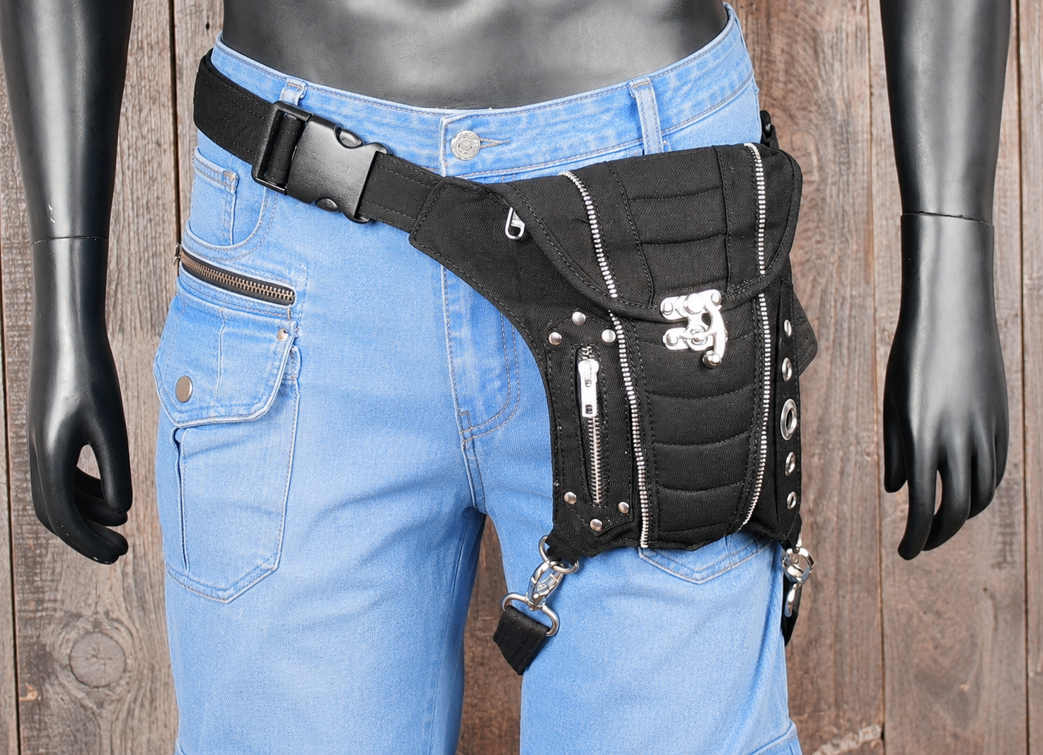 Black Cotton Waist Pack with Tactical Style Leg Support Harness