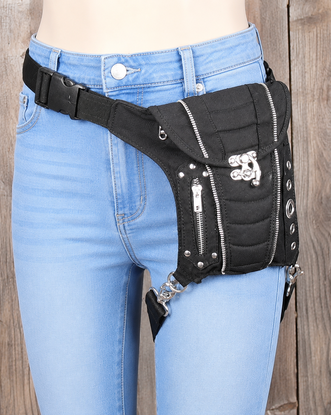 Black Leg Holster Bag with Secure Hip Belt and Storage Compartments