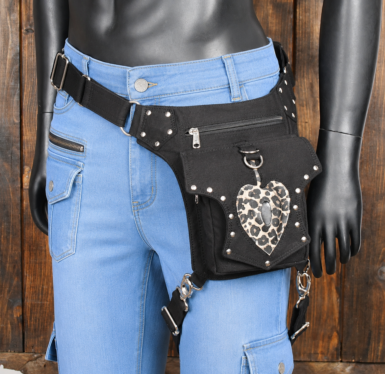 Black Leg Holster Bag with Waist Belt and Everyday Carry Pockets