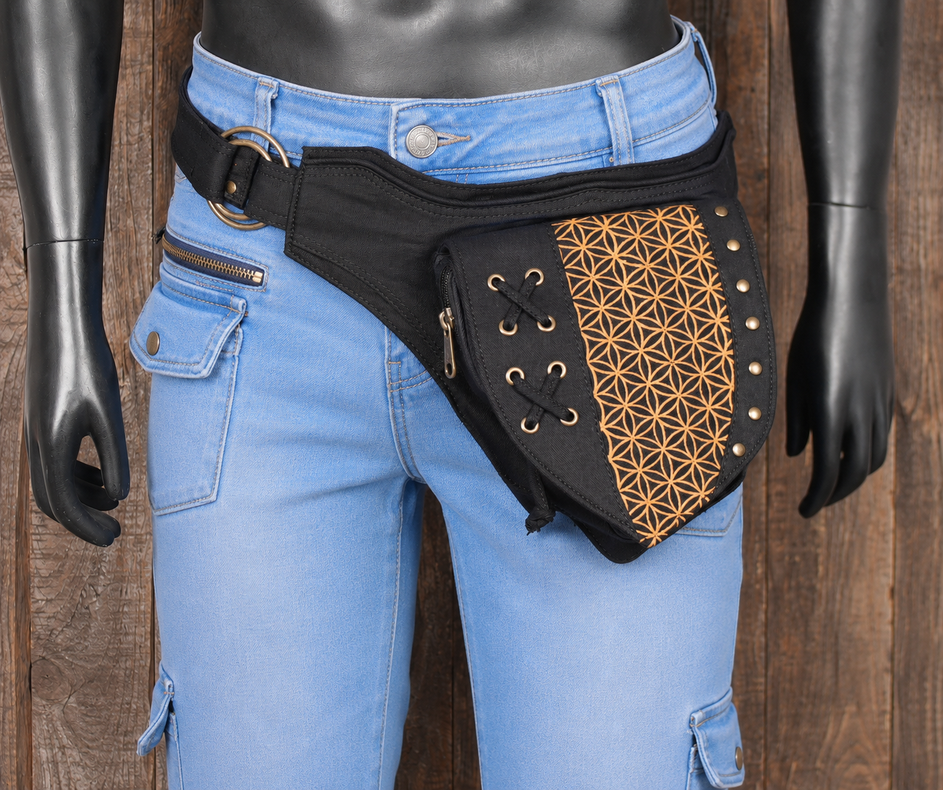 Adjustable Cotton Hip Pack with Geometric Panel and Utility Storage