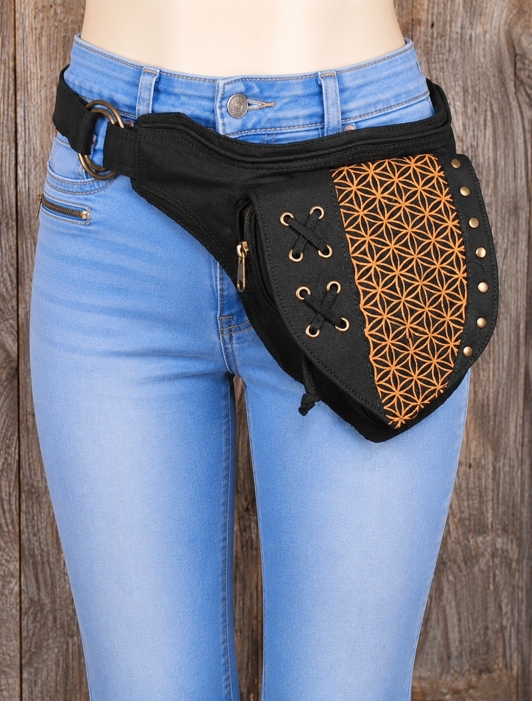 Adjustable Cotton Festival Waist Bag with Geometric Design and Secure Fit