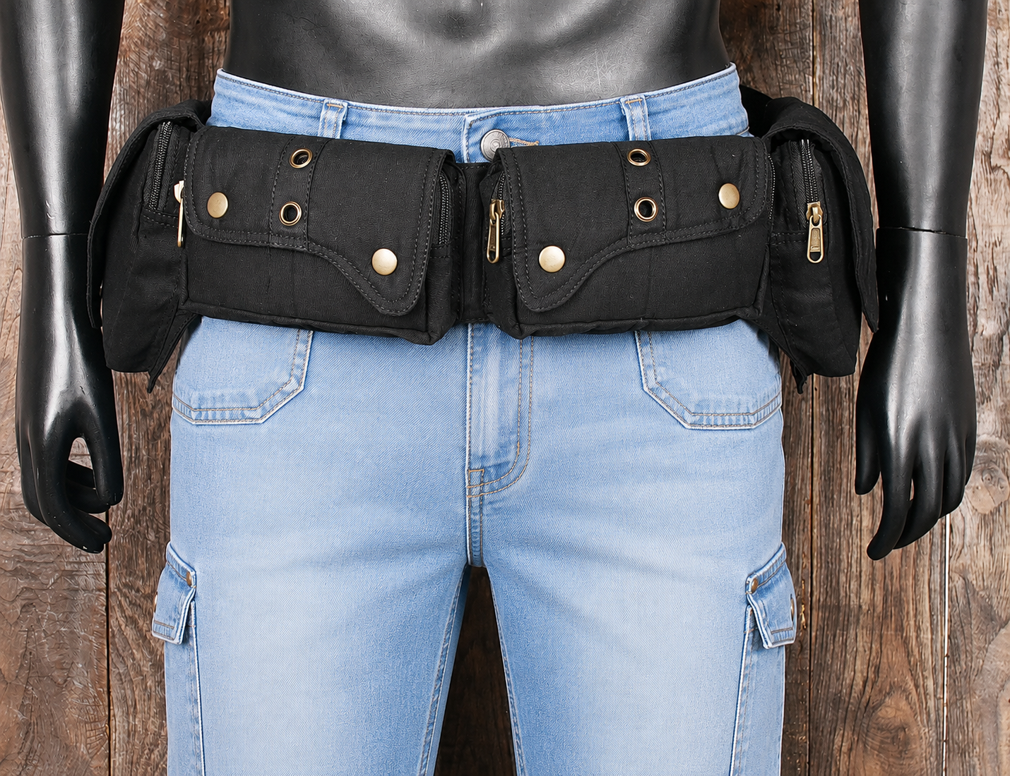 Festival utility belt organizer with adjustable strap and snap pockets