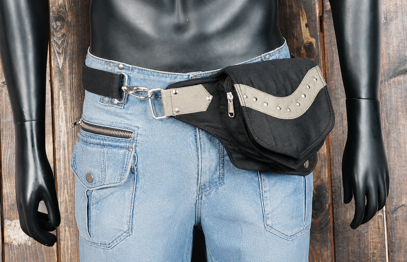 Black cotton hip pouch for concerts, travel, and casual wear
