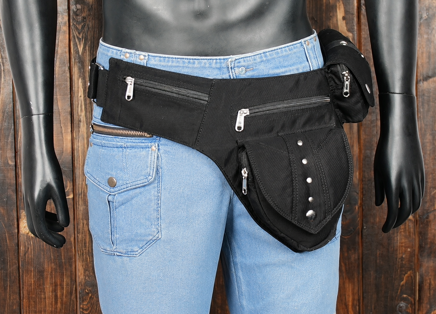 Alternative fashion waist belt bag with multiple pockets