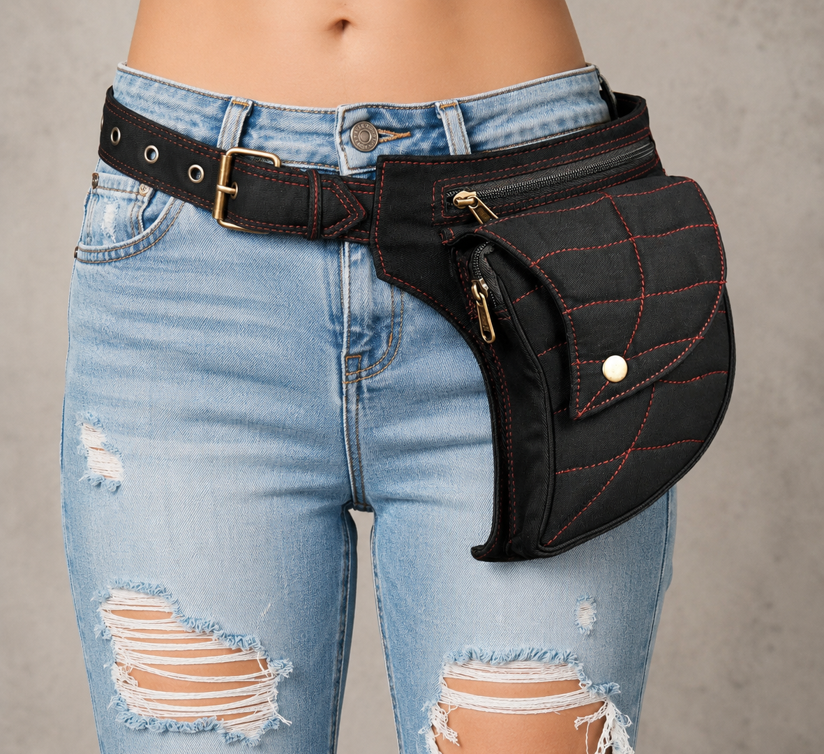 Premium black cotton waist belt pouch with handcrafted detailing.