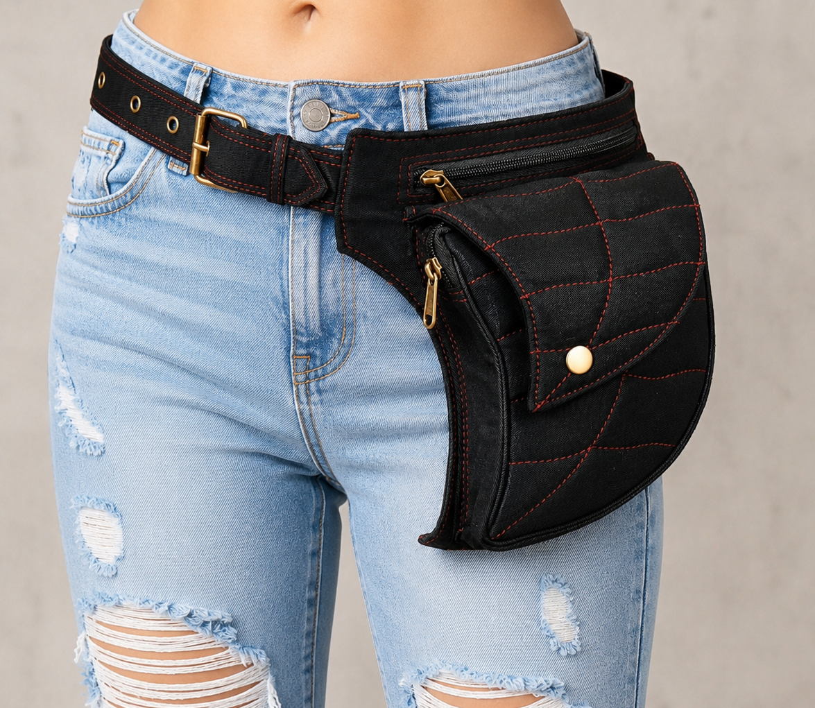 Cotton canvas leg pouch with zipper compartment and stylish design.