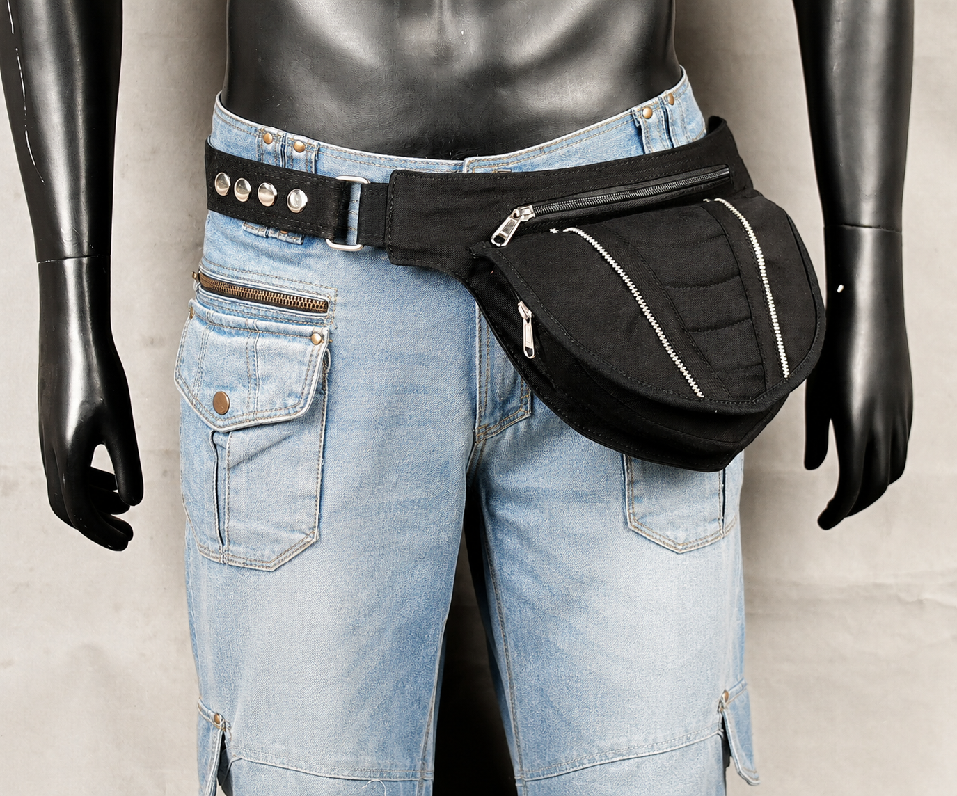 Black utility waist pouch with sleek modern styling