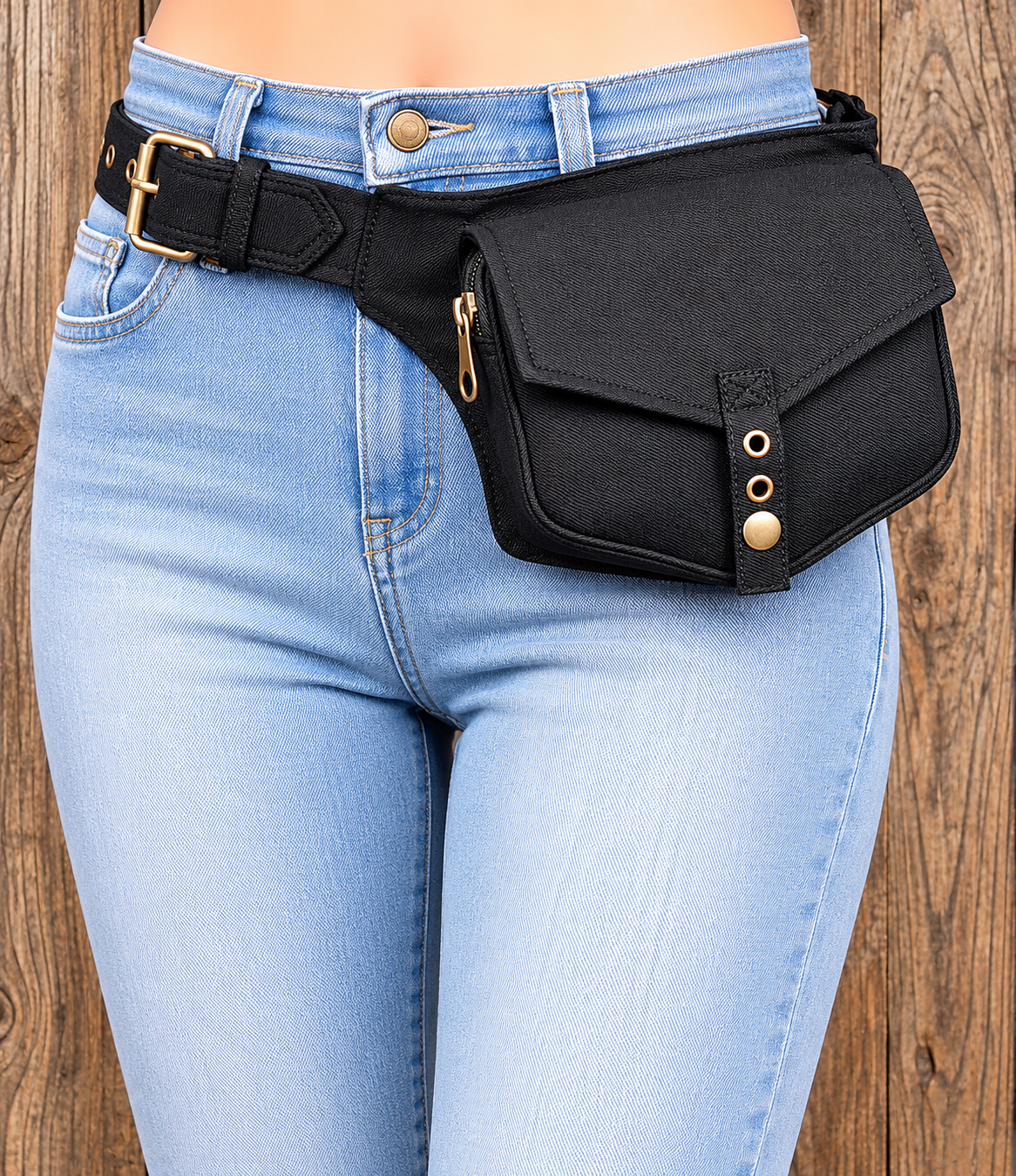 Everyday cotton hip pack with zipper pocket and flap closure