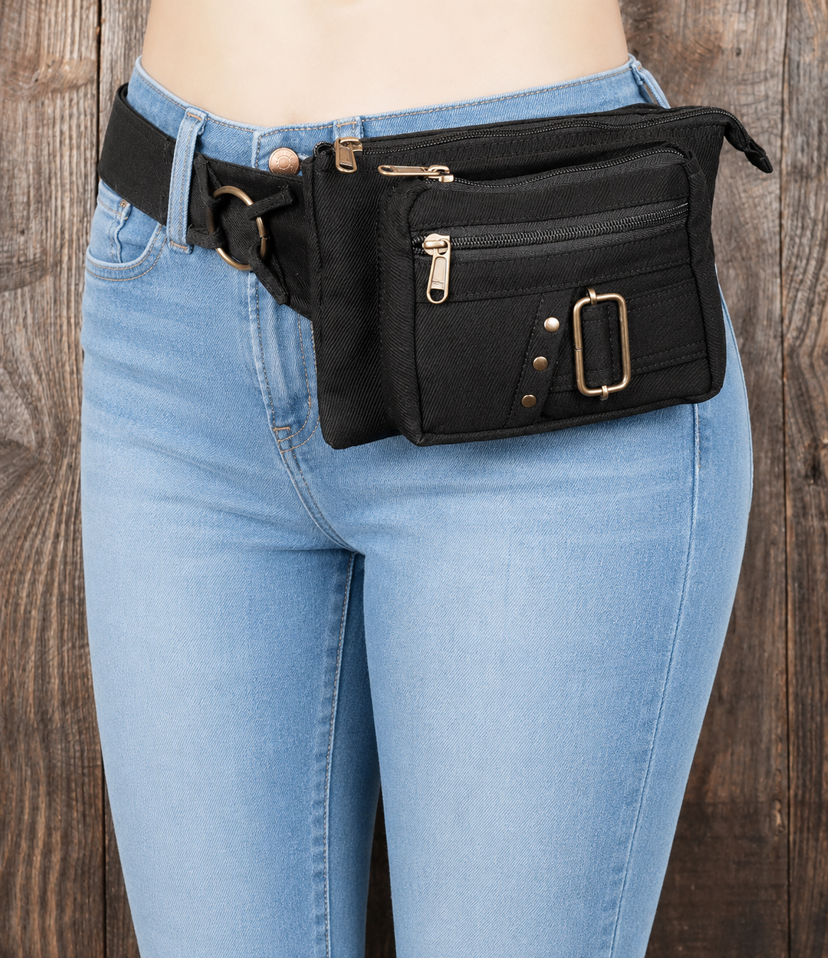 Handmade black belt bag with practical storage and secure closures