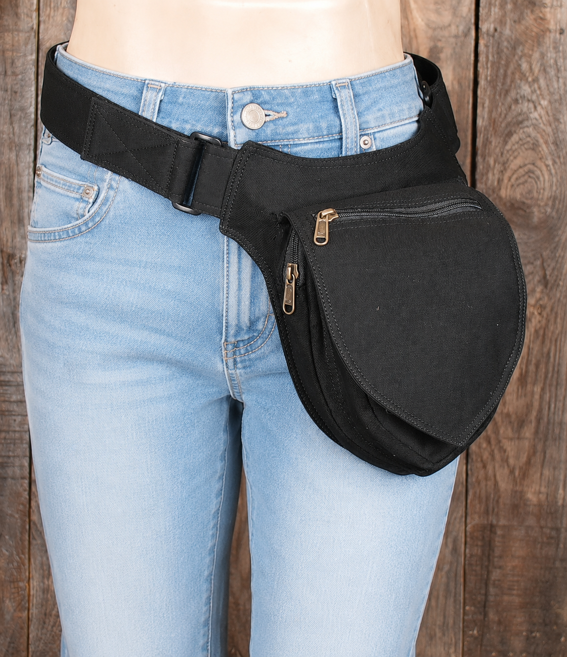 Handmade Black Cotton Belt Bag, Festival Hip Pouch, Adjustable Utility Waist Pack, Travel Fanny Pack