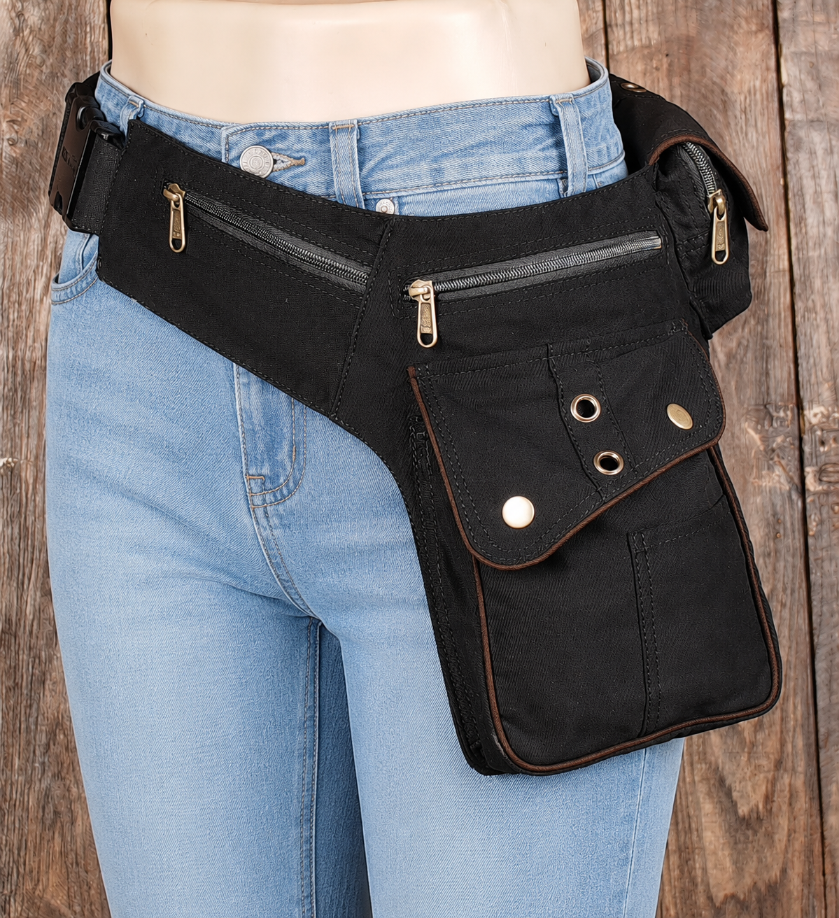 Lightweight black hip pouch for hiking and daily use