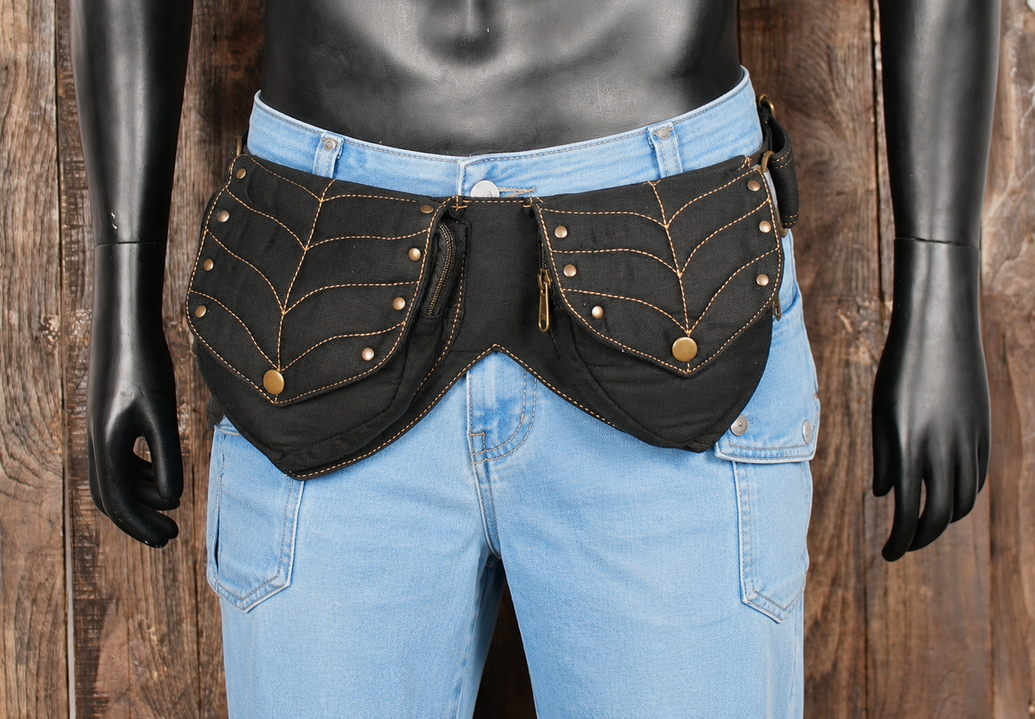 Festival belt pouch with handcrafted leaf pattern design